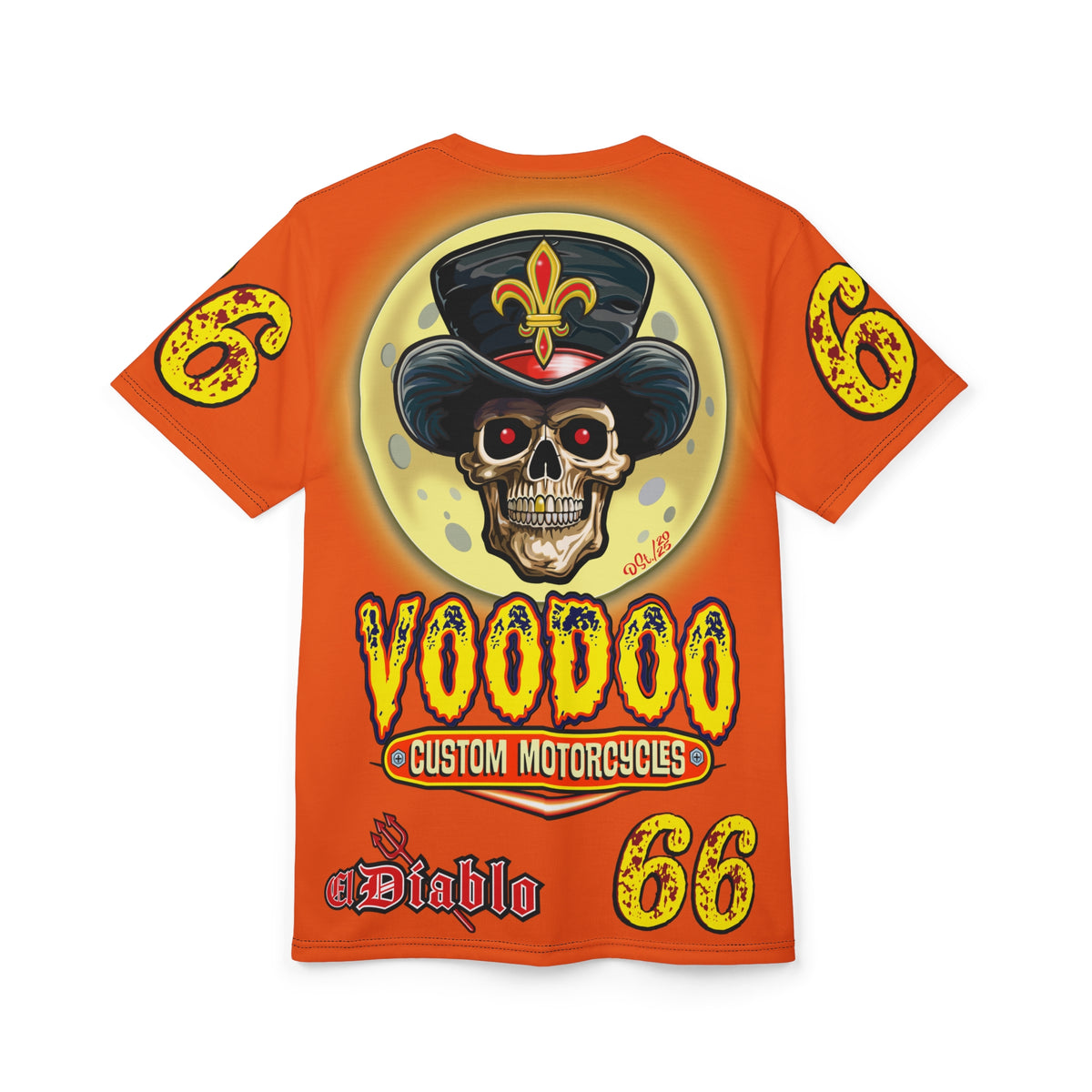Voodoo Custom Motorcycles Unisex HiViz Tee, Edgy Graphic Shirt, Motorcycle Apparel, Skull T-Shirt, Perfect for Bikers