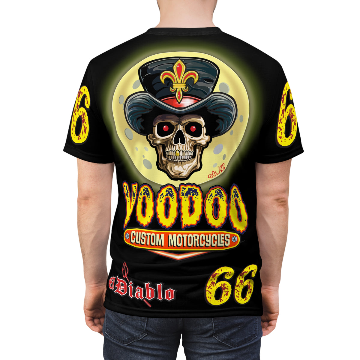 Voodoo Custom Motorcycles Black HiViz Tee, Edgy Graphic Shirt, Motorcycle Apparel, Skull T-Shirt, Perfect for Bikers