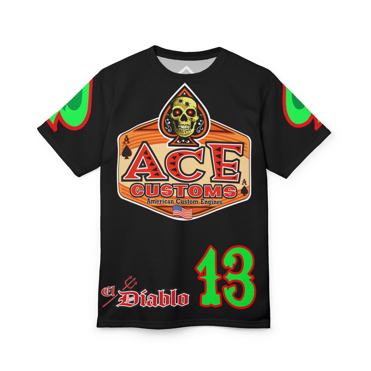 American Custom Engines ACE - Special Lumina Green  Ace of Spades Death Card High visibility Graphics
