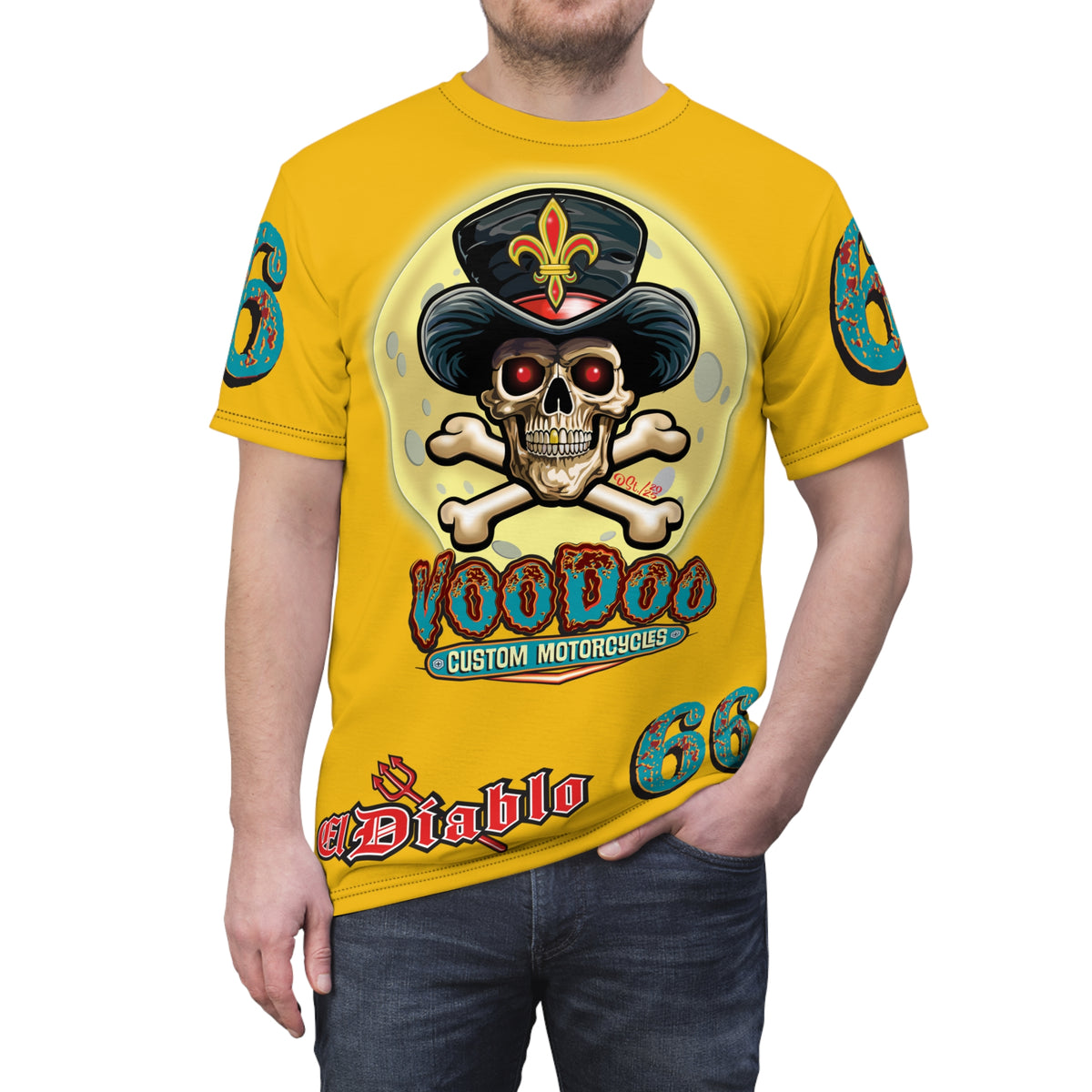 Voodoo Custom Motorcycles Unisex HiViz Tee, Edgy Graphic Shirt, Motorcycle Apparel, Skull T-Shirt, Perfect for Bikers