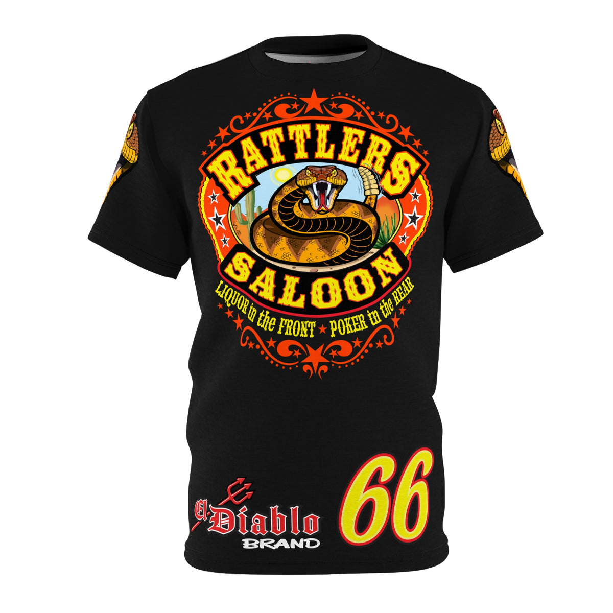 Rattlers Saloon Snake Logo Tee — Vintage Biker 66 Graphic Shirt