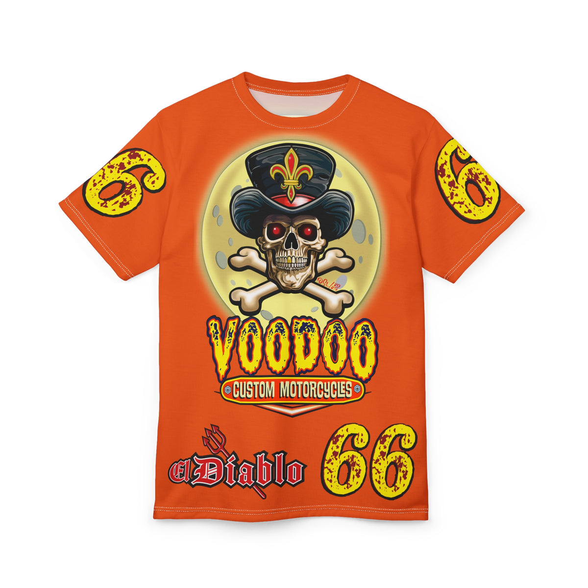Voodoo Custom Motorcycles Unisex HiViz Tee, Edgy Graphic Shirt, Motorcycle Apparel, Skull T-Shirt, Perfect for Bikers