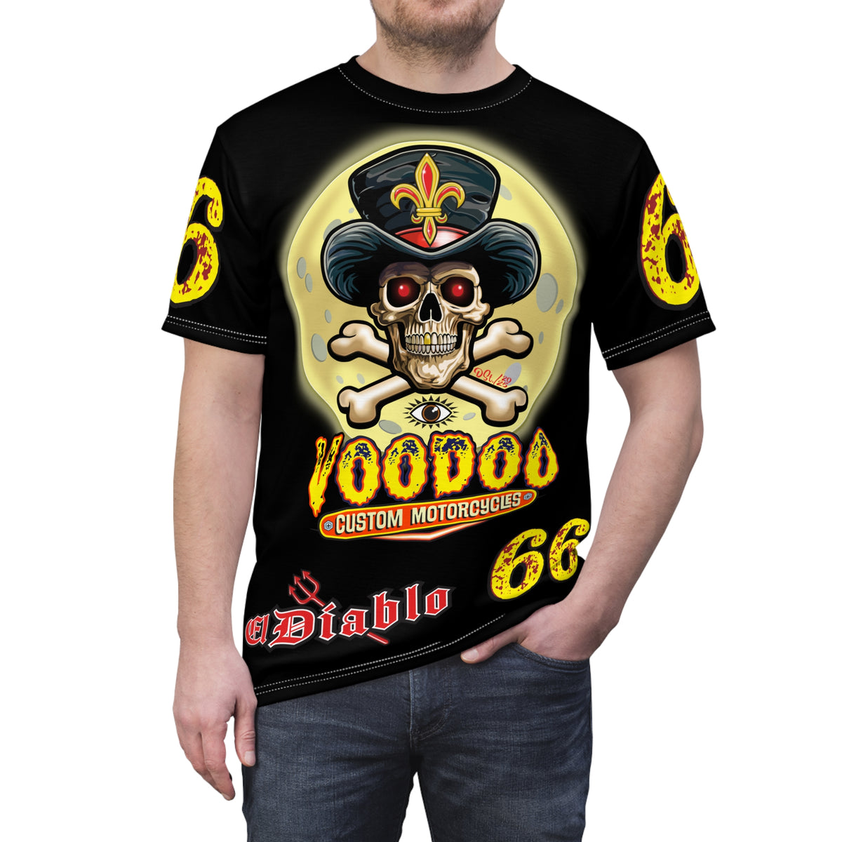 Voodoo Custom Motorcycles Black HiViz Tee, Edgy Graphic Shirt, Motorcycle Apparel, Skull T-Shirt, Perfect for Bikers