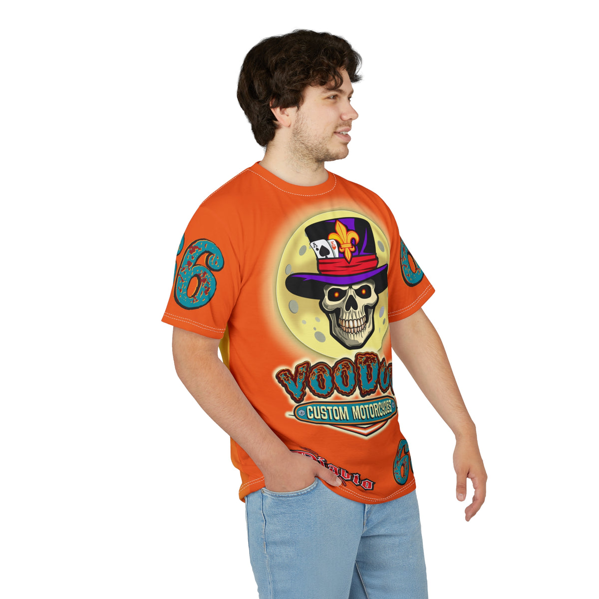 VooDoo Customs Tie Dye Orange Blast HiViz Graphic Tee – Unisex- Edgy Style for Bikers