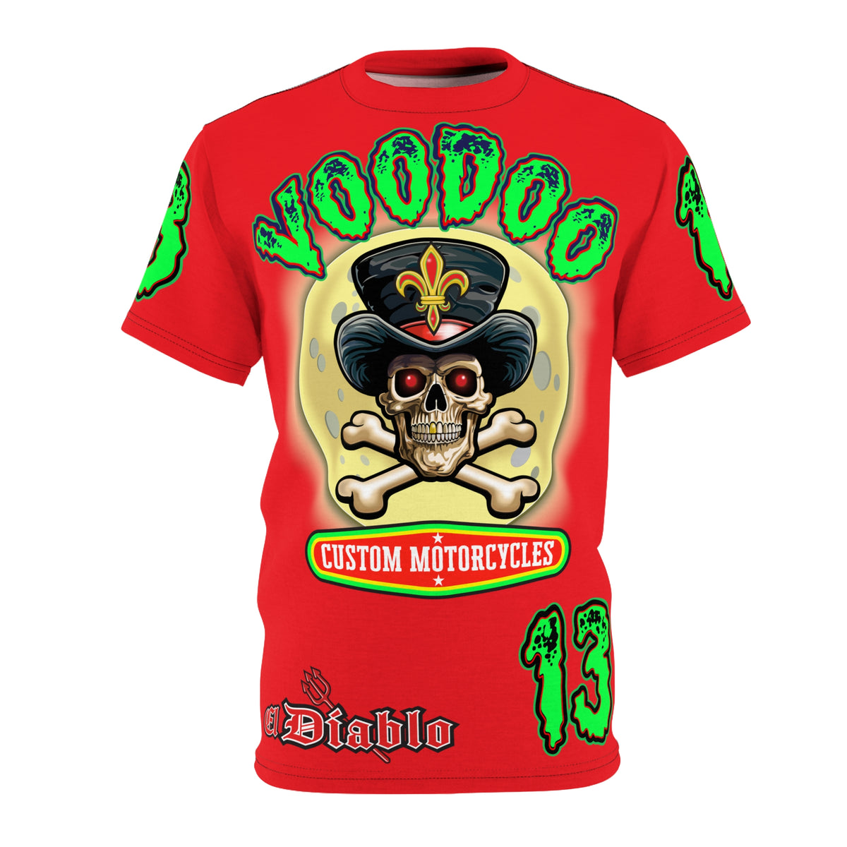 Voodoo Motorcycles HiViz Red Rider Super Tee, Unique Graphic Tee, Custom HiViz Apparel