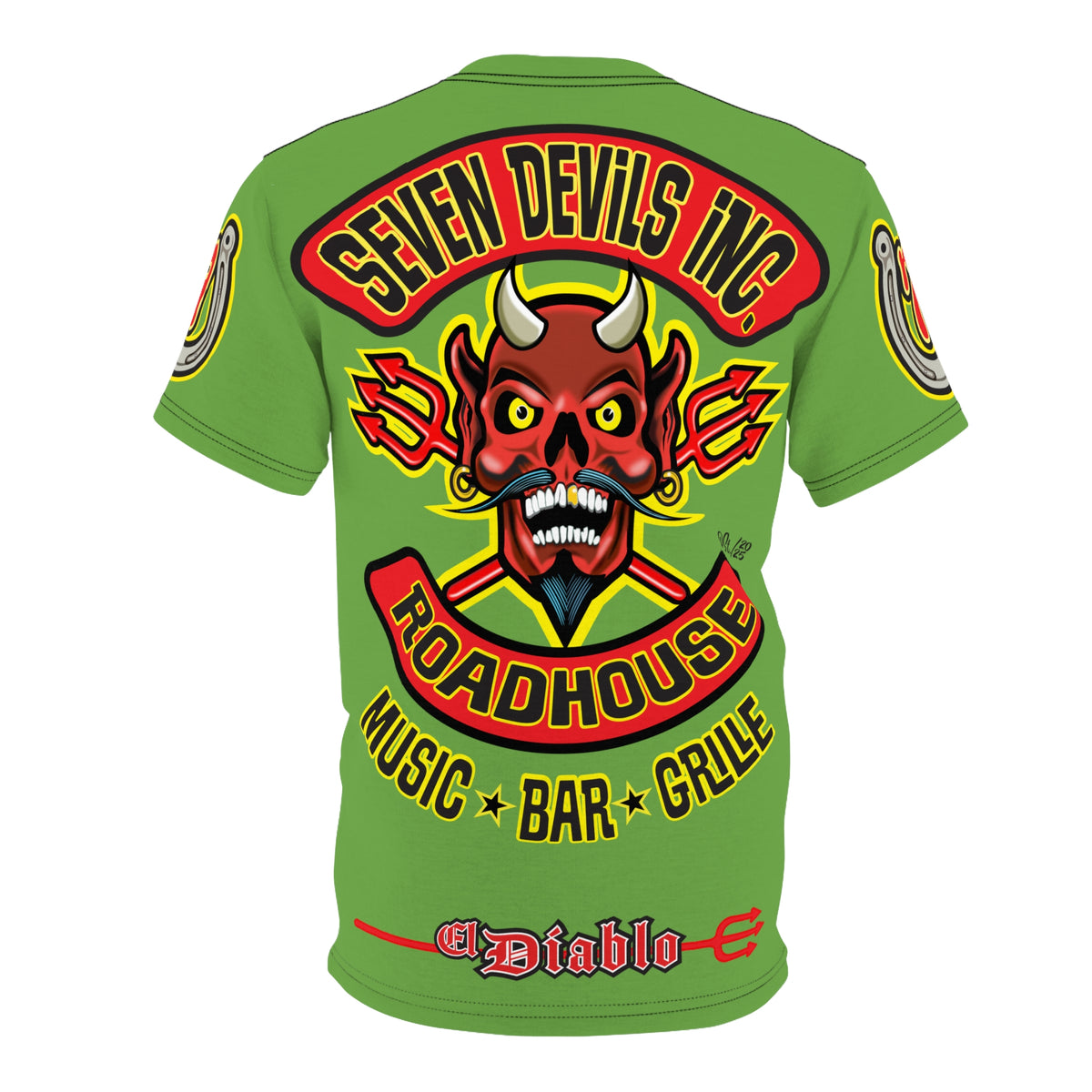 Seven Devils Inc. Roadhouse Electric Blue HiViz Design Super Tee, Edgy Biker Shirt, Special Motorcycle Riding Gear, Seven Devils Inc.