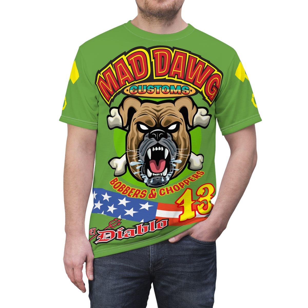 Mad Dawg Customs HiViz Americana - Motorcycle Riders Super Tee