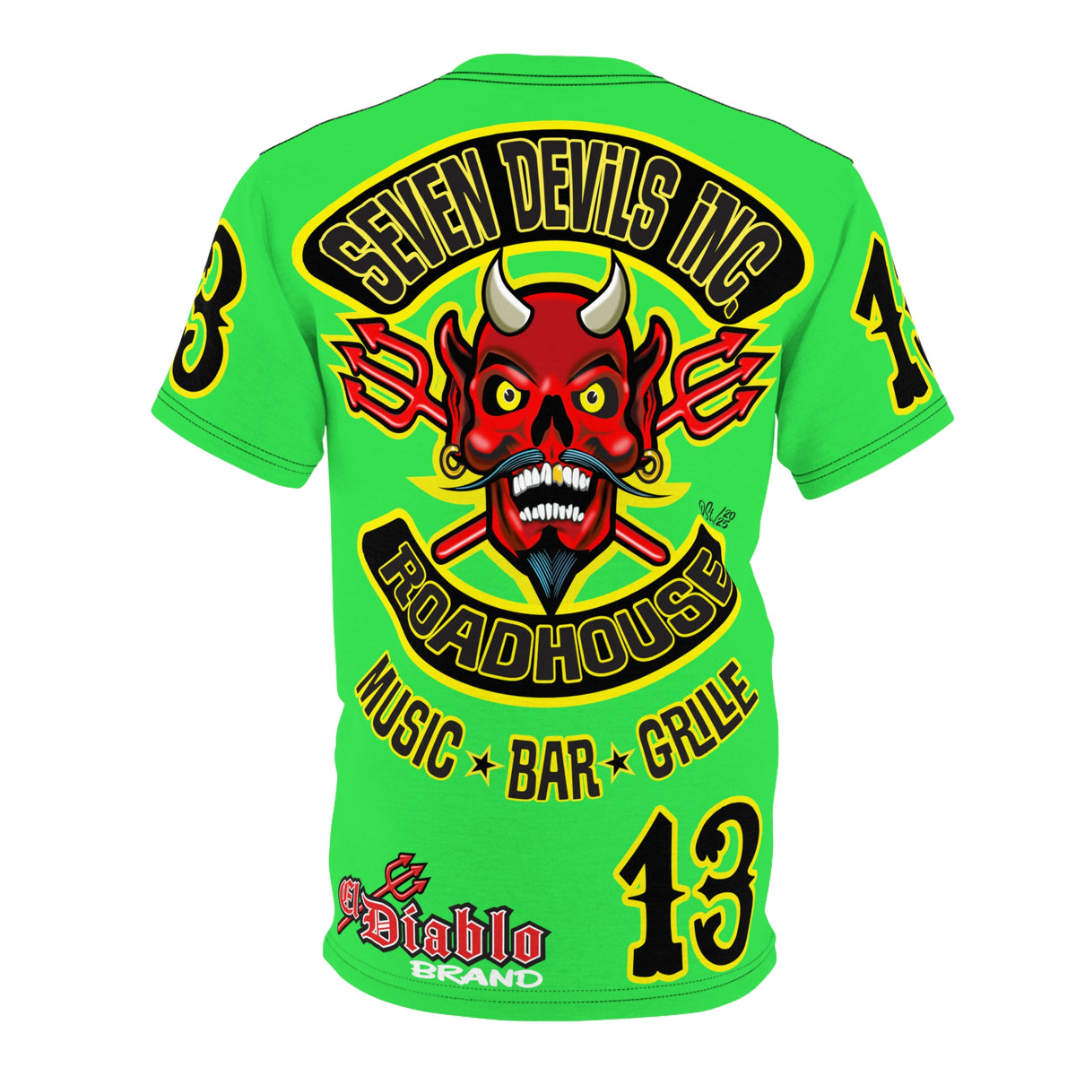 Very Special Seven Devils Inc. Roadhouse HiViZ Super Tee — Extreme Edgy Graphics - Bad Attitude Custom Biker Riding Gear