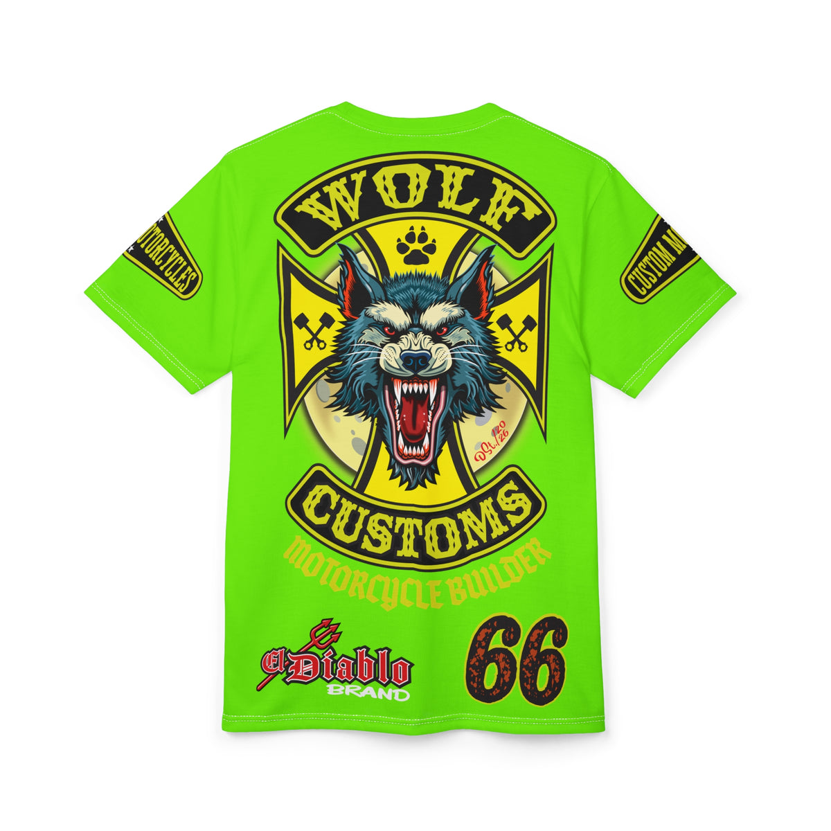 Very Special MWT Wolf Customs 66  Lumina HiViZ Super Riding Tee — Retro Motorcycle Club Shirt, The Best Biker Riding Tee EVER !!!
