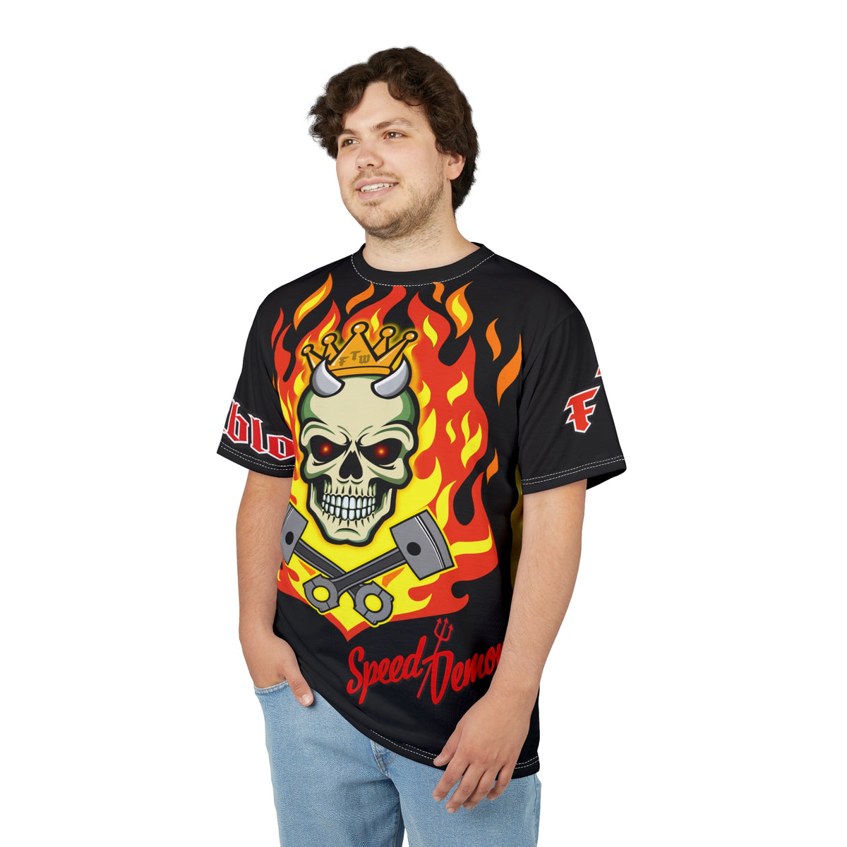 Speed Demon King -  Blaze inferno Front & Starburst Electric yellow Super Nova Back...HiViz Riding Tee