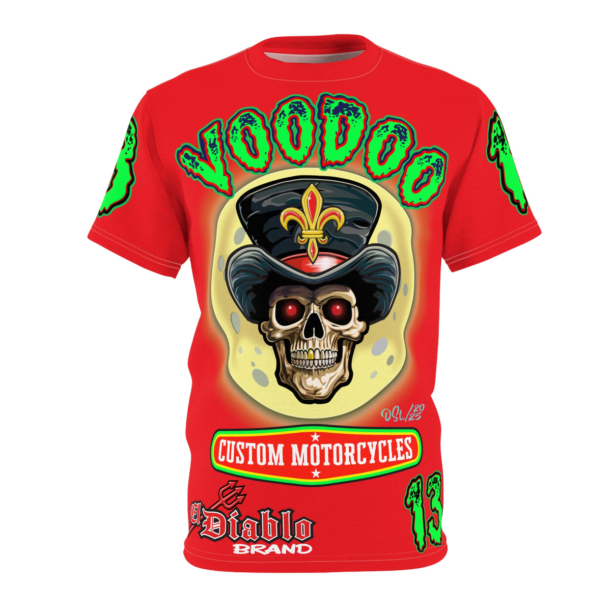 Voodoo Custom Motorcycles HiViz Super Tee, Unique XL Graphics, Custom HiViz Apparel