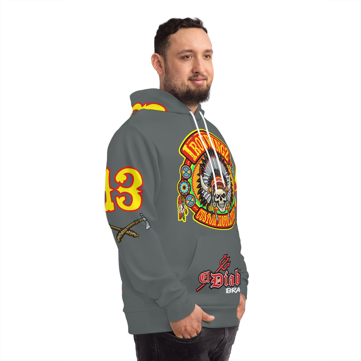 HoodZ Iron WingZ Custom Motorcycles Retro Logo Pullover Hoodie