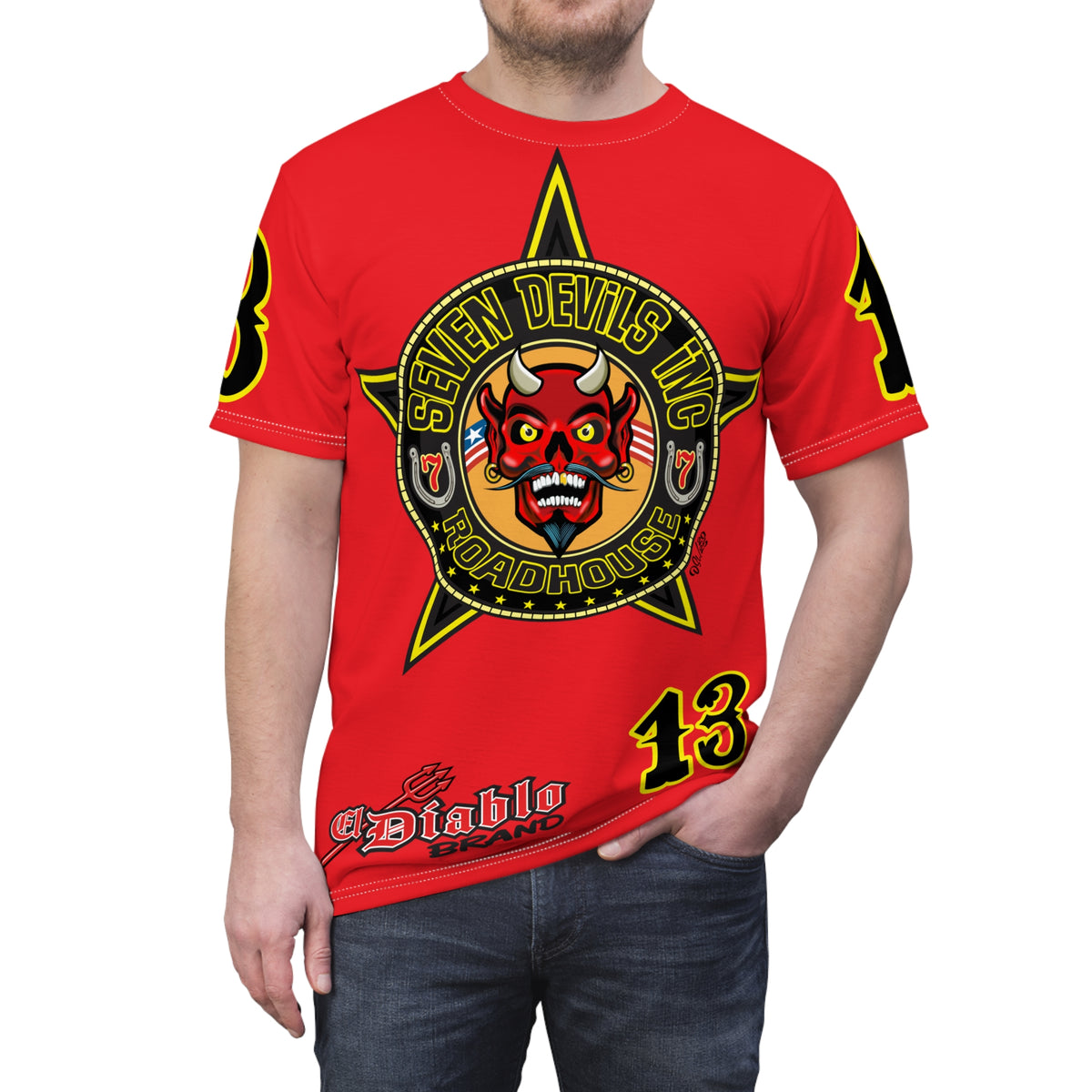 Seven Devils Inc. Roadhouse Bad in  Black Super Tee — Extreme Edgy Graphics - Bad Attitude Custom Biker Riding Gear