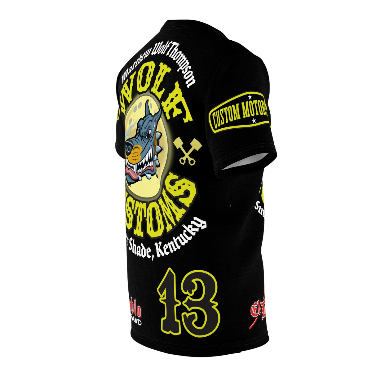 MWT Wolf Customs 13 Black & XL Graphics-Retro Style Super Riding Tee — Retro Motorcycle Club Shirt, The Best Biker Riding Tee EVER !!!