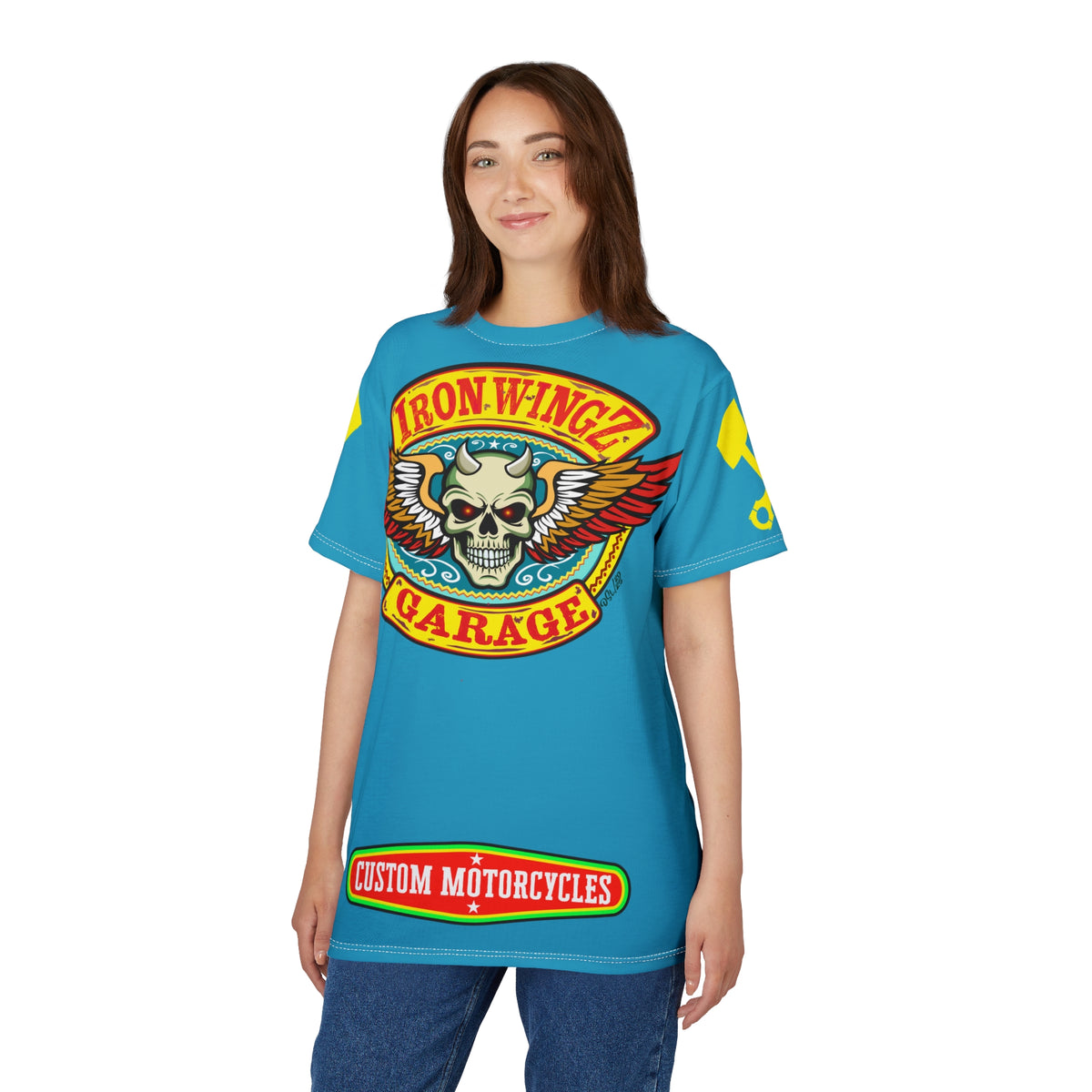 Iron Wingz Garage HiViz Super Tee, Unisex Graphic T-Shirt, Rockabilly Style Shirt, Alternative Fashion Top, Perfect Gift for Bikers