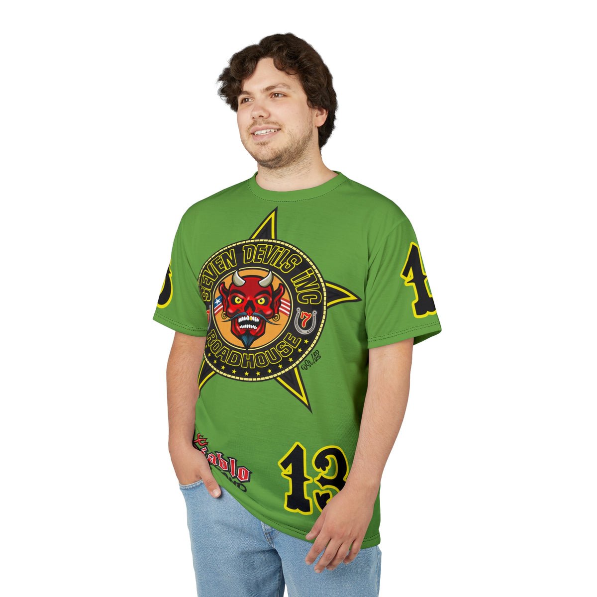 Seven Devils Inc. Roadhouse Bad in  Black Super Tee — Extreme Edgy Graphics - Bad Attitude Custom Biker Riding Gear
