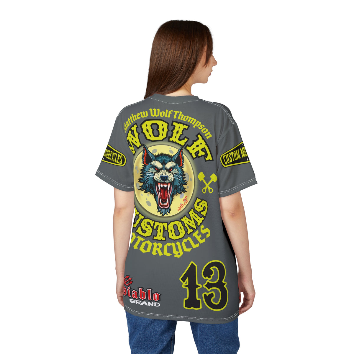 SRT MWT Wolf Customs 13 HiViZ Lumina Graphics -- Super Riding Tee — Retro Motorcycle Club Shirt, The Best Biker Riding Tee EVER !!!
