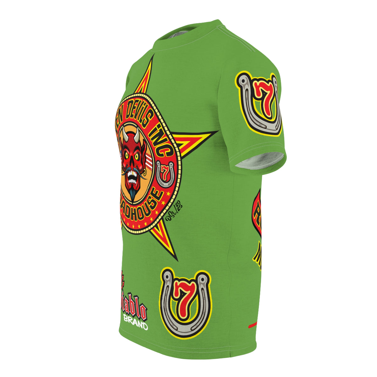 Seven Devils Inc. Roadhouse Electric Blue HiViz Design Super Tee, Edgy Biker Shirt, Special Motorcycle Riding Gear, Seven Devils Inc.