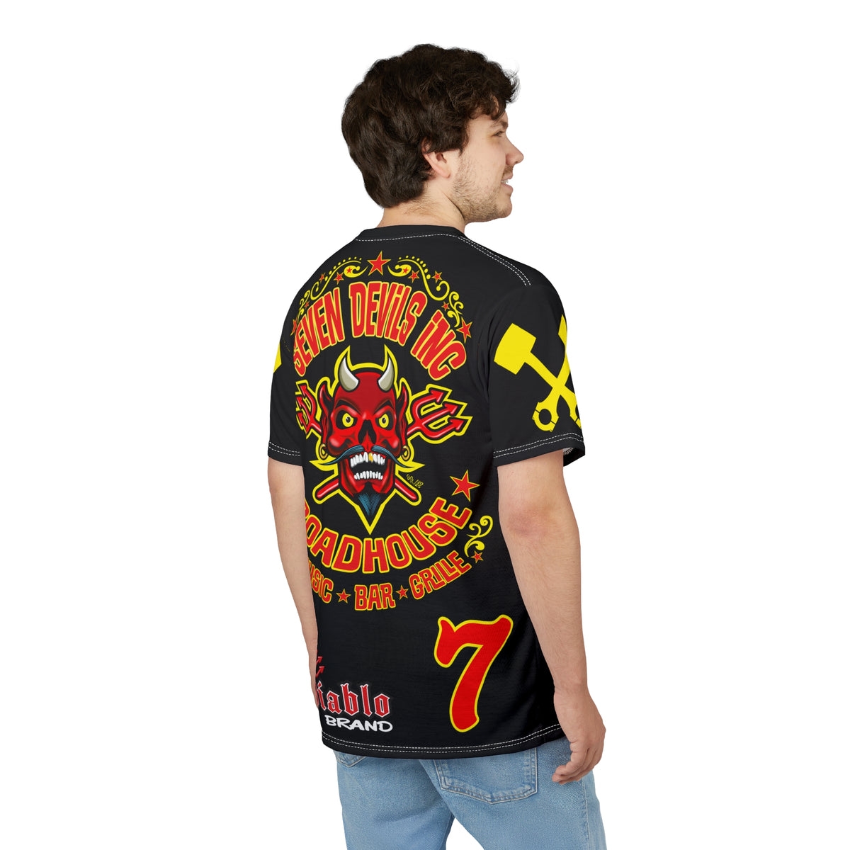SRT Seven Devils Road House Custom Biker Riding Super Tee - Retro Devil Western Style Graphic Style