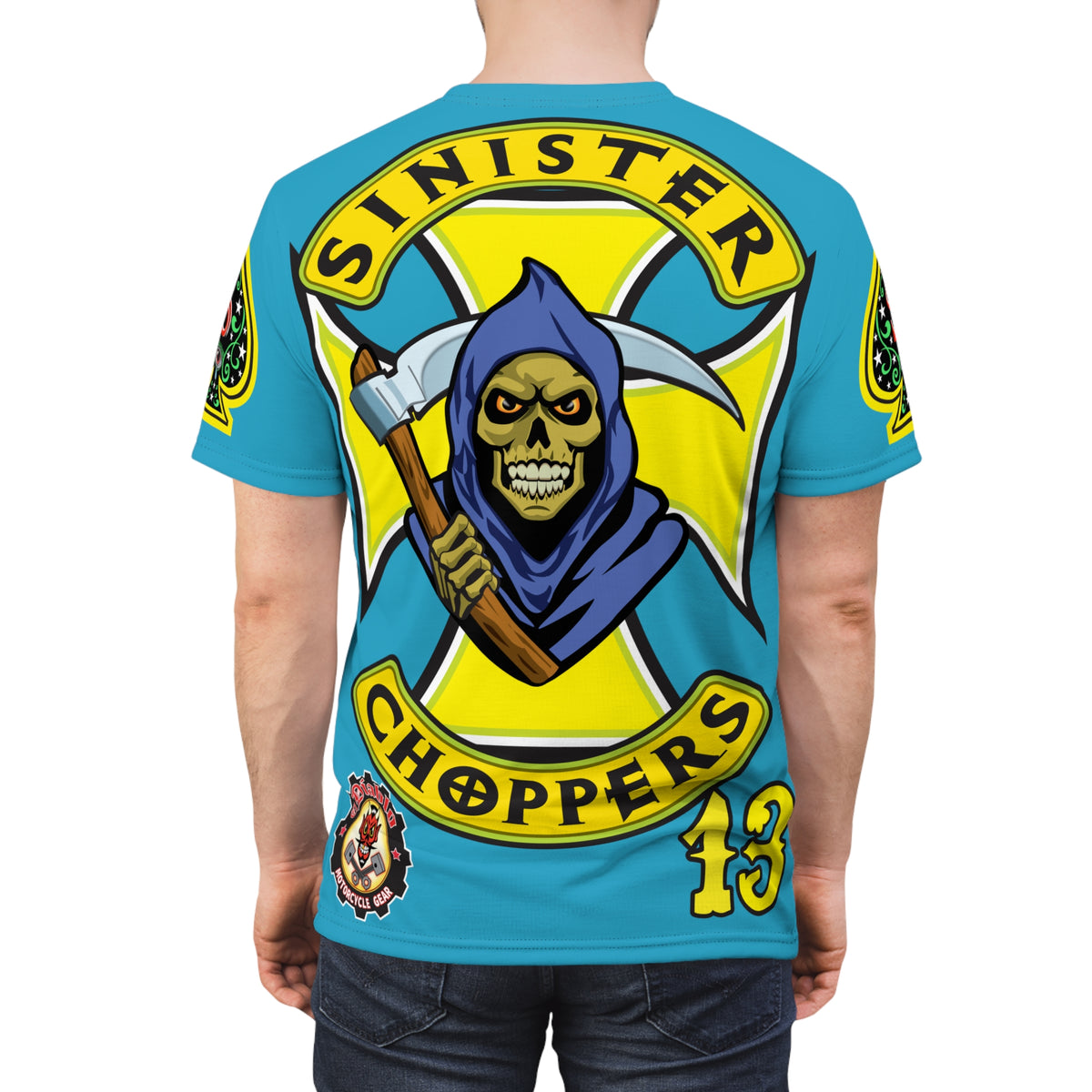 Sinister Choppers Customs - Electric Blue HiViZ Motorcycle Reaper Super Tee - High Performance Riding Wear