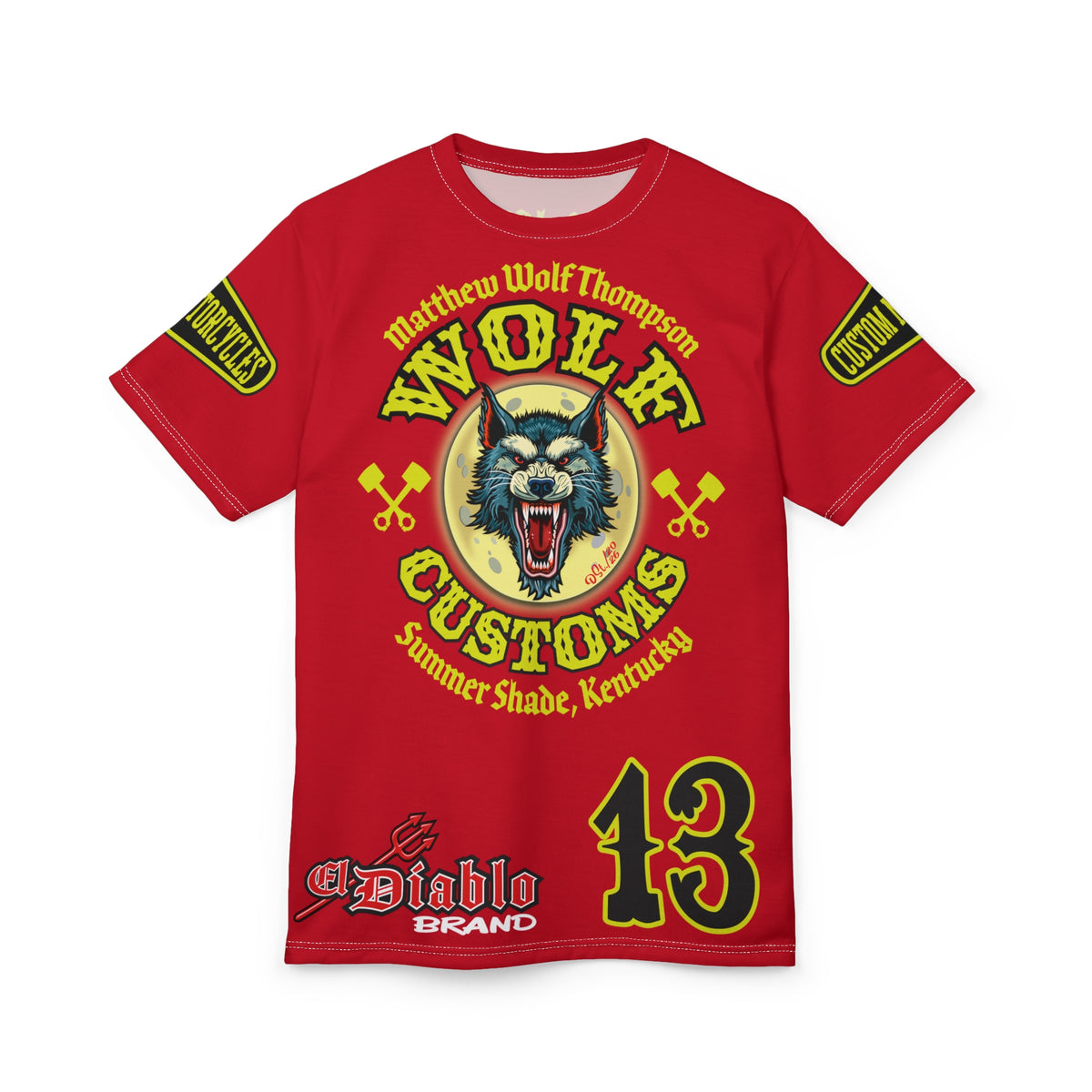 SRT MWT Wolf Customs 13 Black & Lumina Graphics -- Super Riding Tee — Retro Motorcycle Club Shirt, The Best Biker Riding Tee EVER !!!