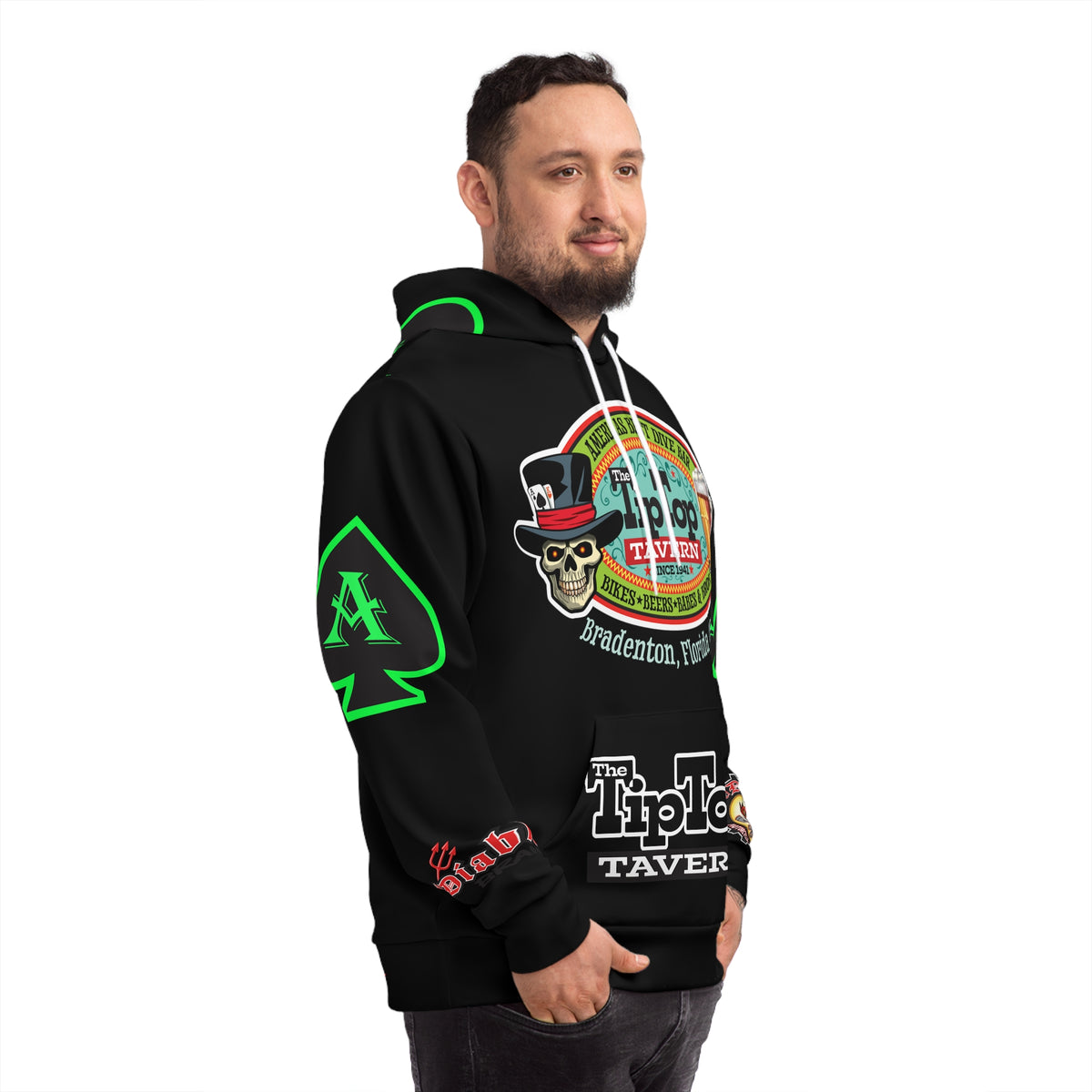 HoodZ Tip Top Tavern America's Best Dive Bar Super Hoodie - Ace of Spades Special Edition - High Visibility Lumina Green Accents