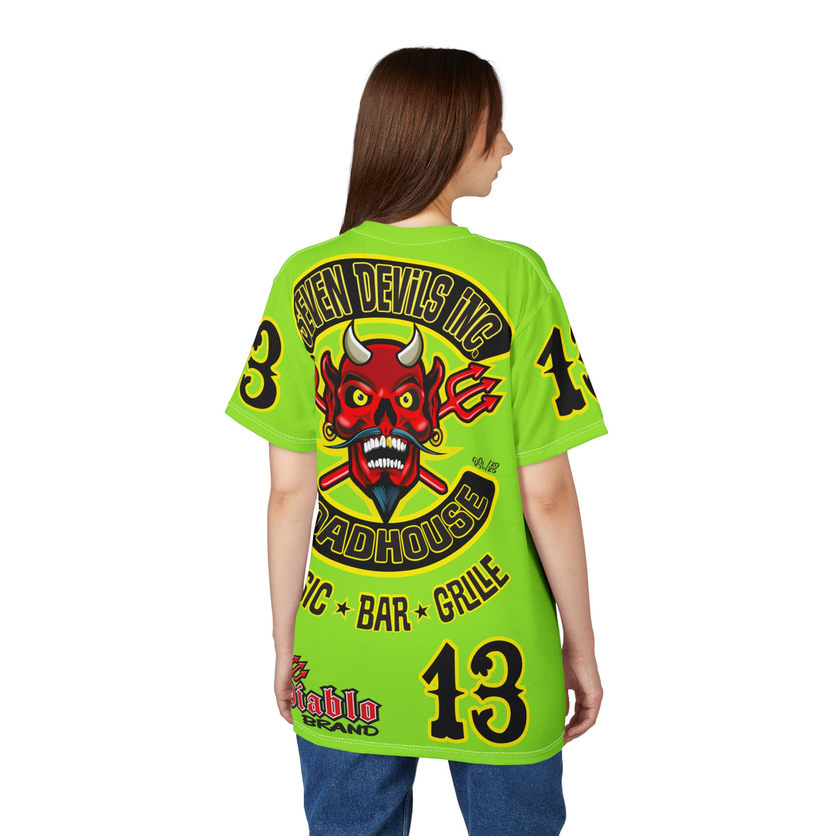 Very Special Seven Devils Inc. Roadhouse HiViZ Super Tee — Extreme Edgy Graphics - Bad Attitude Custom Biker Riding Gear