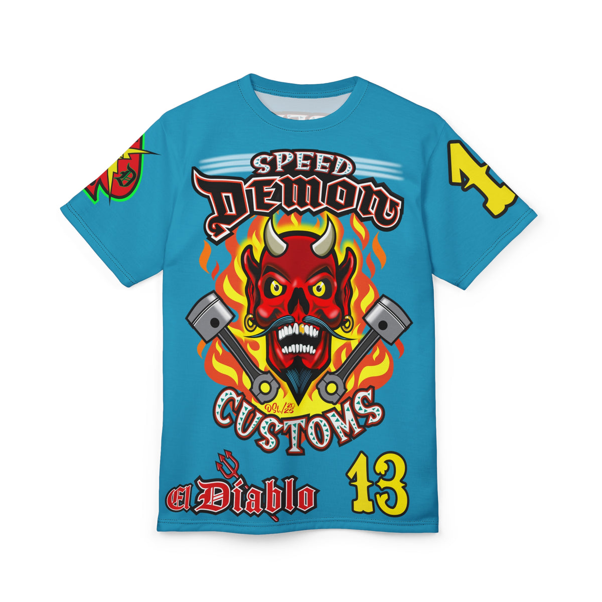 Speed Demon Custom Hell Fire HiViz Unisex Tee - Bold Graphic Harley Enthusiast Super T