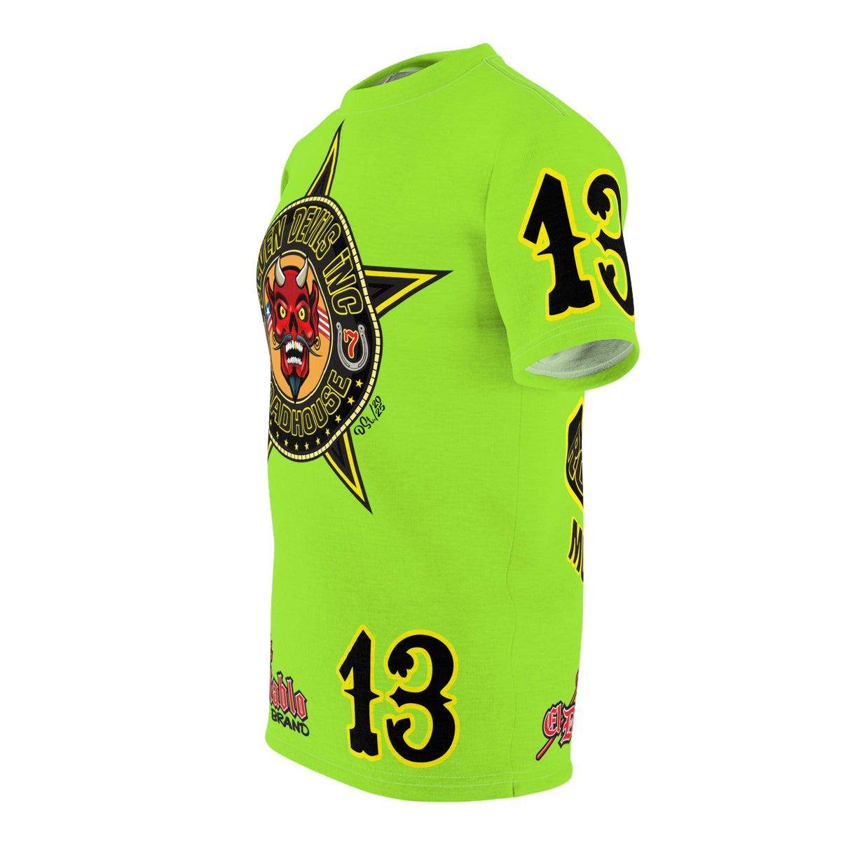 Very Special Seven Devils Inc. Roadhouse HiViZ Super Tee — Extreme Edgy Graphics - Bad Attitude Custom Biker Riding Gear
