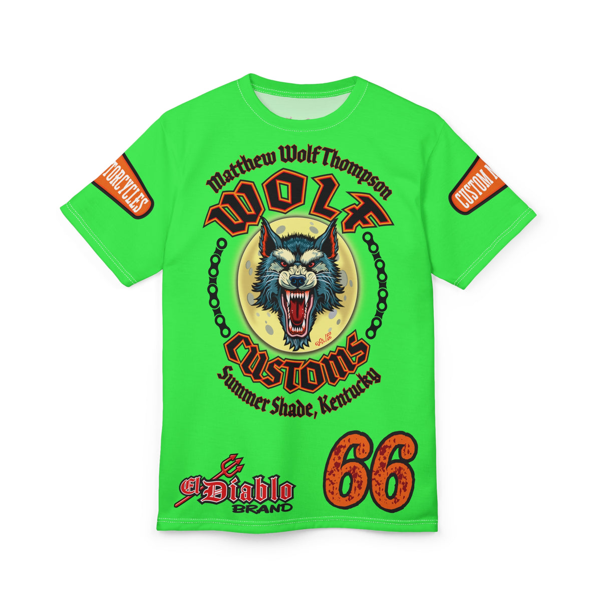 Very Special MWT Wolf Custom Motorcycles HiViZ Super Tee — Viciously Cool High Performance Motorcycle Riding Shirt