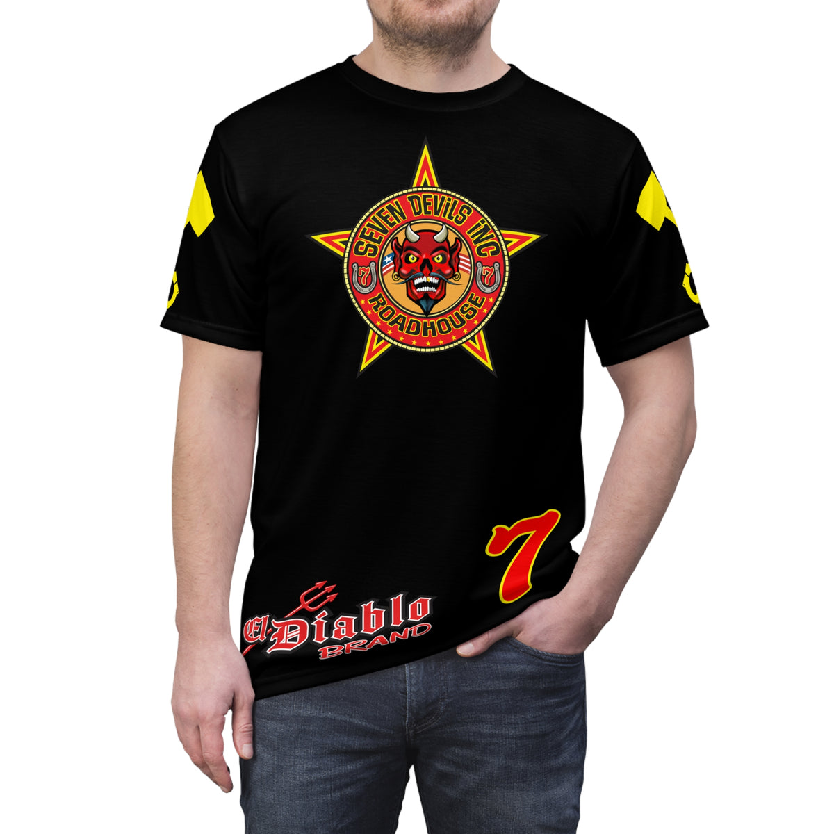 SRT Seven Devils Road House Custom Biker Riding Super Tee - Retro Devil Western Style Graphic Style