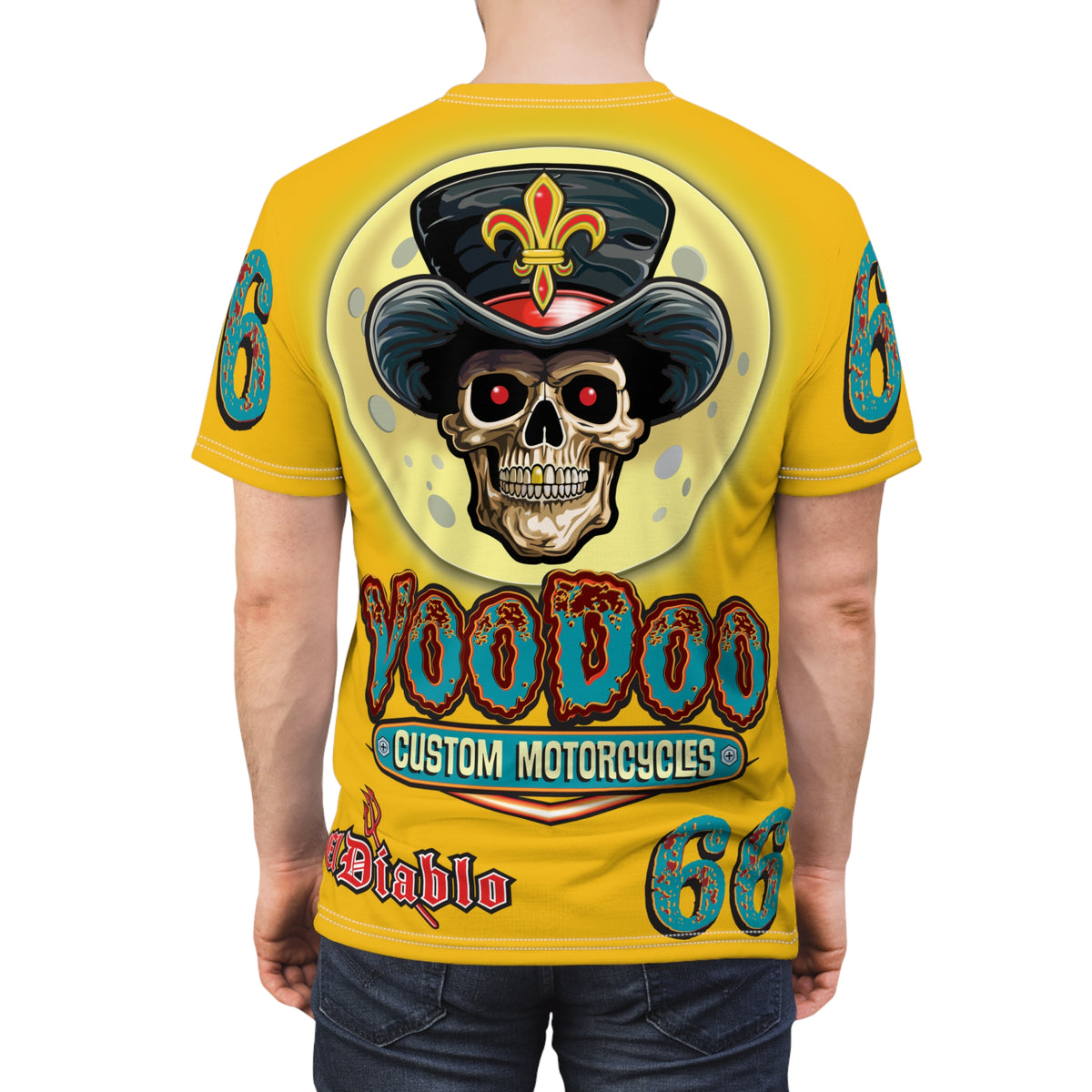 Voodoo Custom Motorcycles Unisex HiViz Tee, Edgy Graphic Shirt, Motorcycle Apparel, Skull T-Shirt, Perfect for Bikers