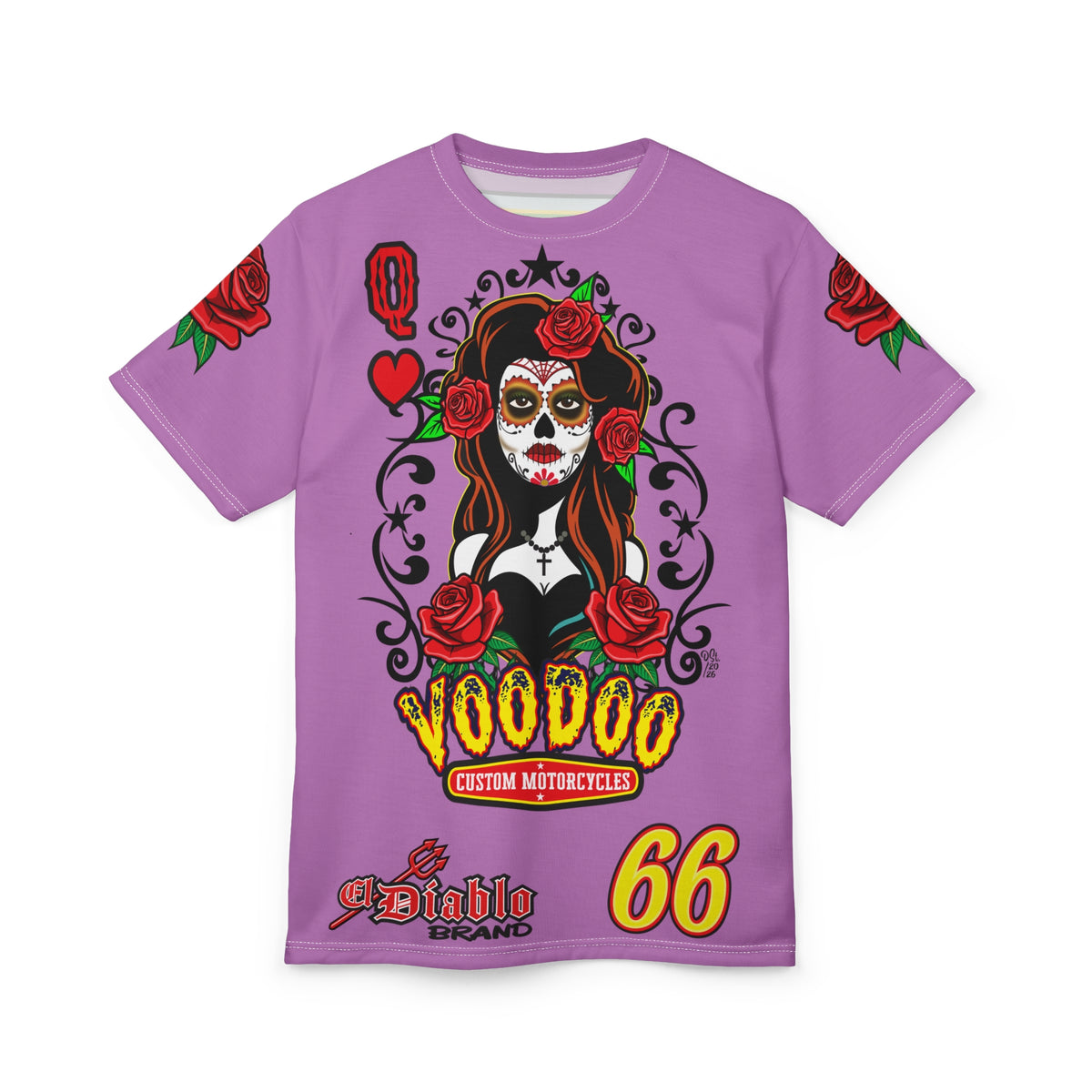 Copy of Voodoo Custom Motorcycles Tee — Queen of Hearts  Graphic Riding Super Tee