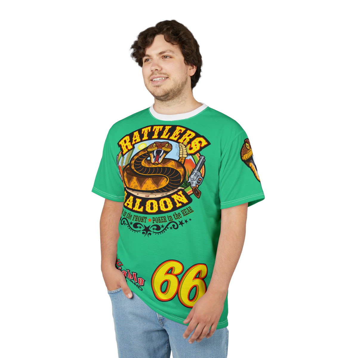 Rattlers Saloon Snake Logo Tee — Vintage Biker 66 Graphic Shirt