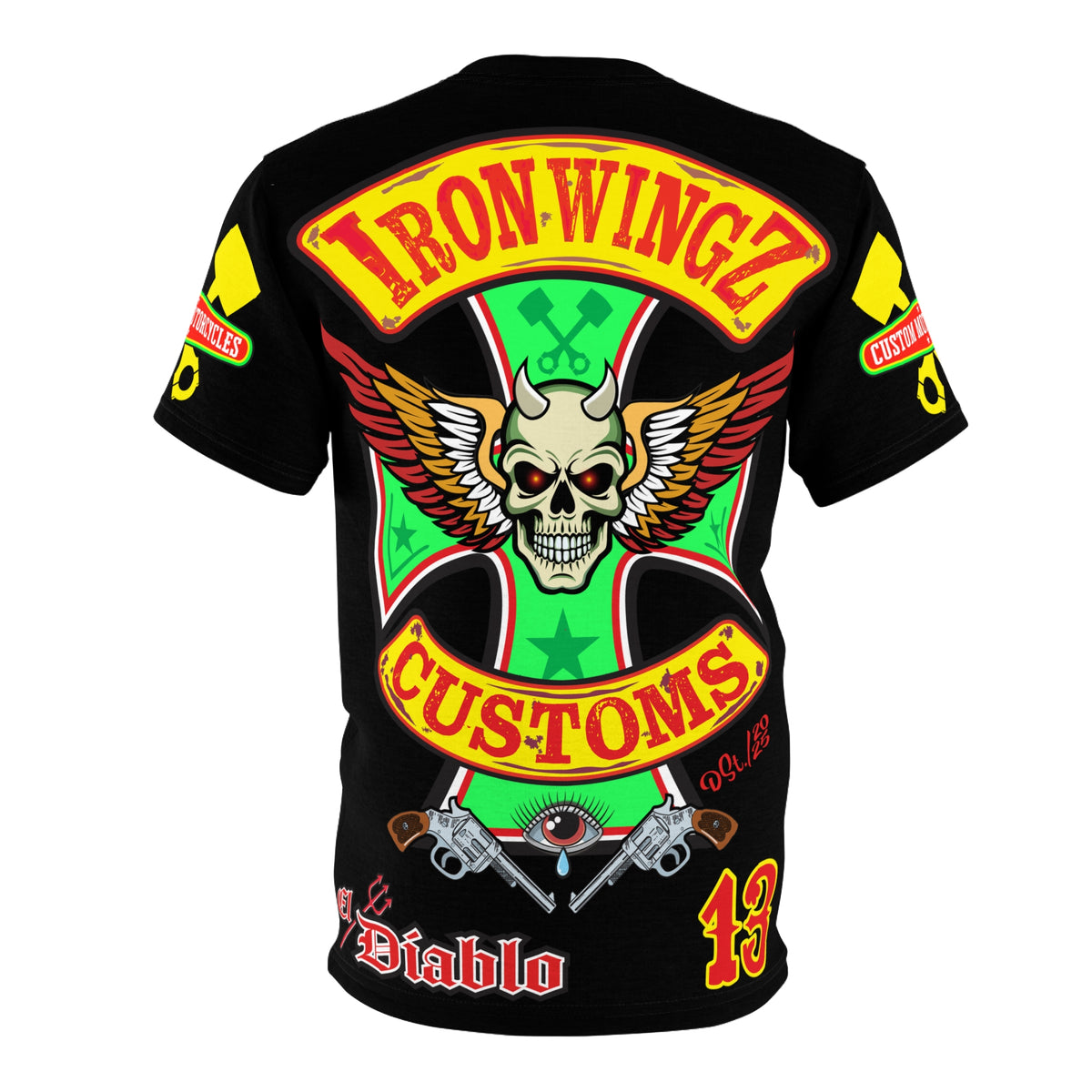 Iron WingZ Customs HIviz Graphic Super Tee, Edgy Streetwear, Customized Apparel, Gift for Bikers