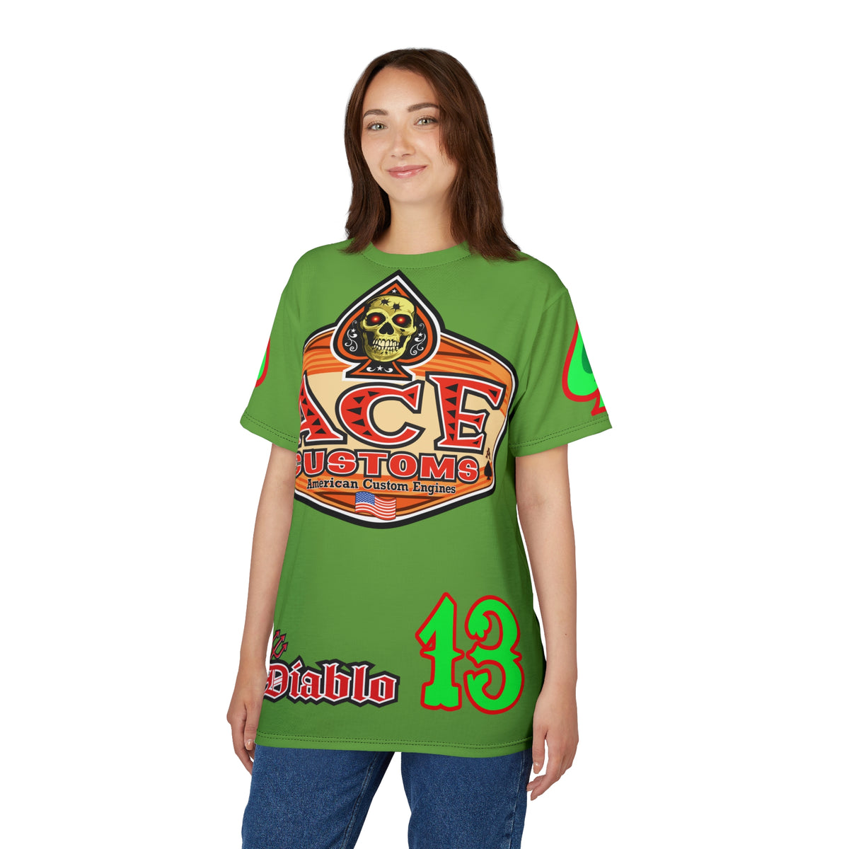 American Custom Engines ACE - Specially Designed Lumina Green  Ace of Spades Death Card High visibility Graphics