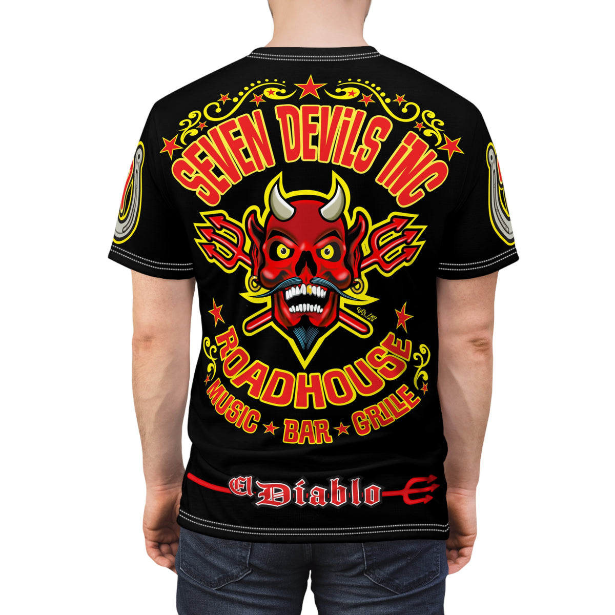Seven Devils Inc. Roadhouse Deluxe HiViz Graphic Tee - Motorcycle Custom Riding Super Tee