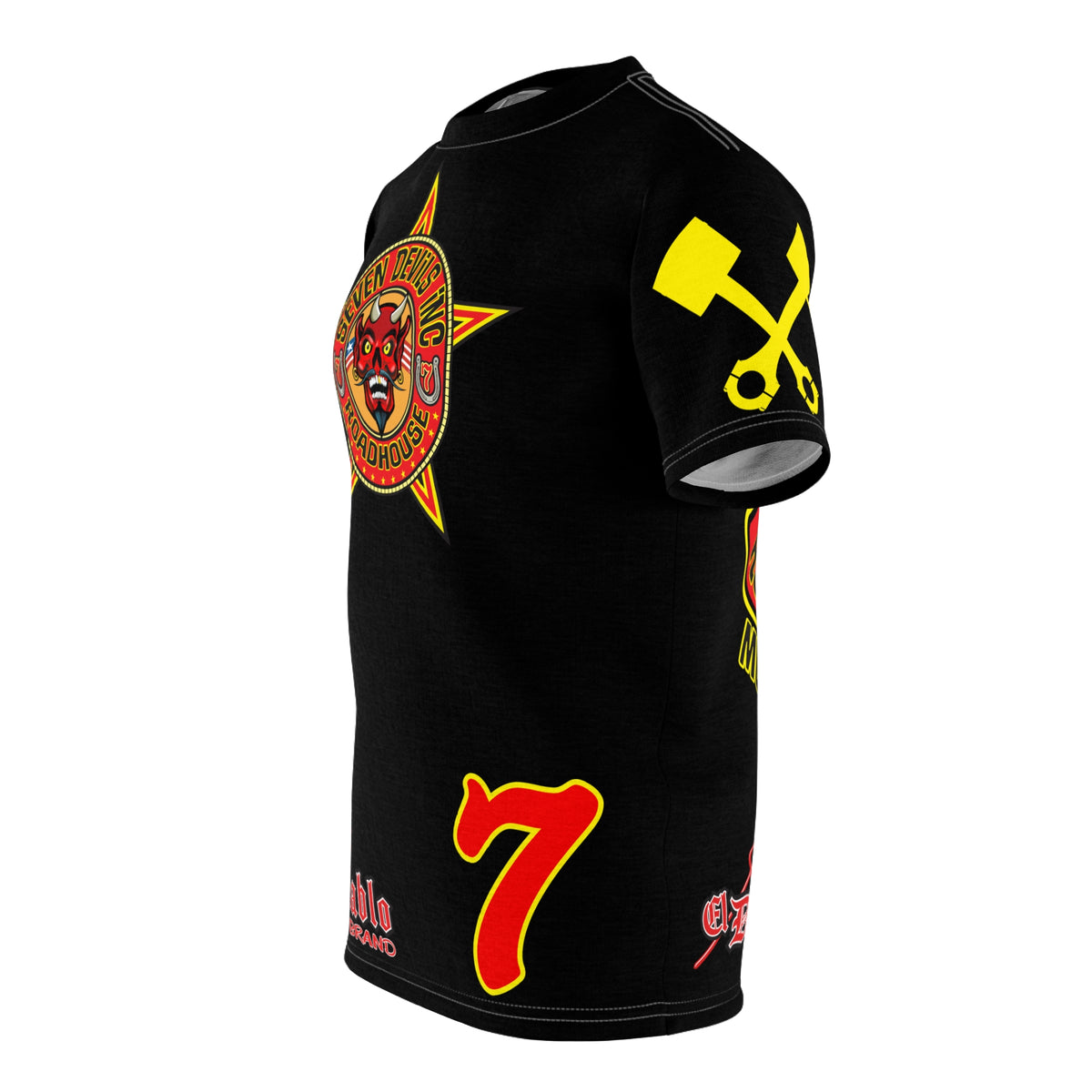 SRT Seven Devils RoadHouse Custom Biker Riding Super Tee - Retro Devil Western Style Graphic Style