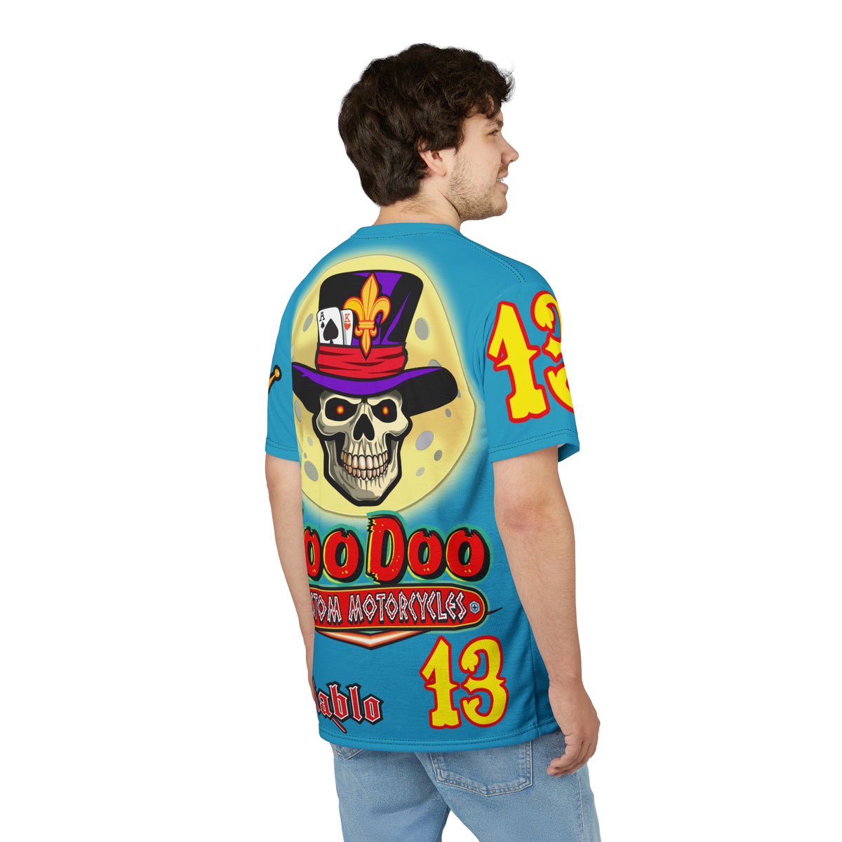 VooDoo Custom Motorcycles Electric Blue HiViz Unisex Graphic Biker Tee