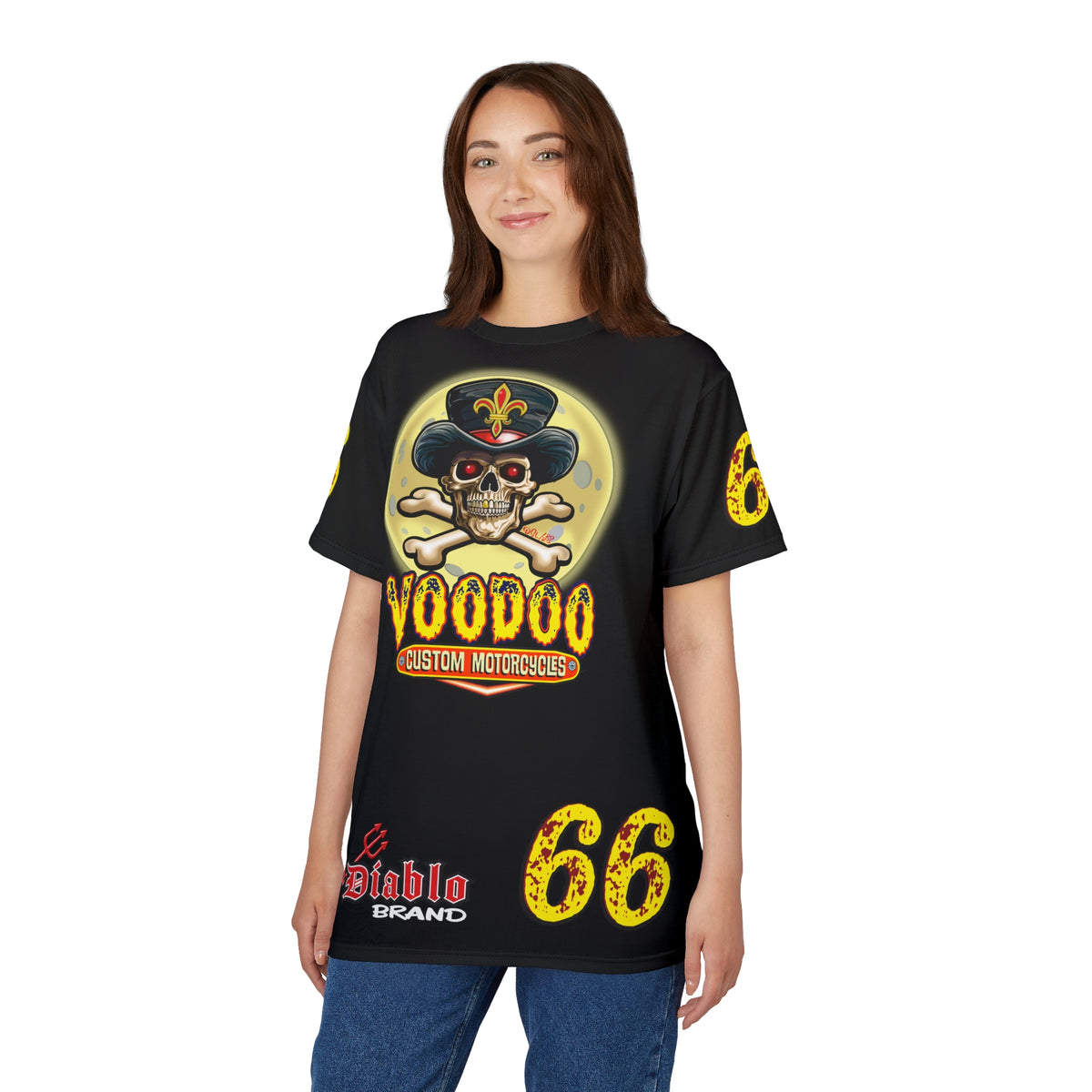 Voodoo Custom Motorcycles Black Magic HiViz Tee, Edgy Graphic Biker Shirt