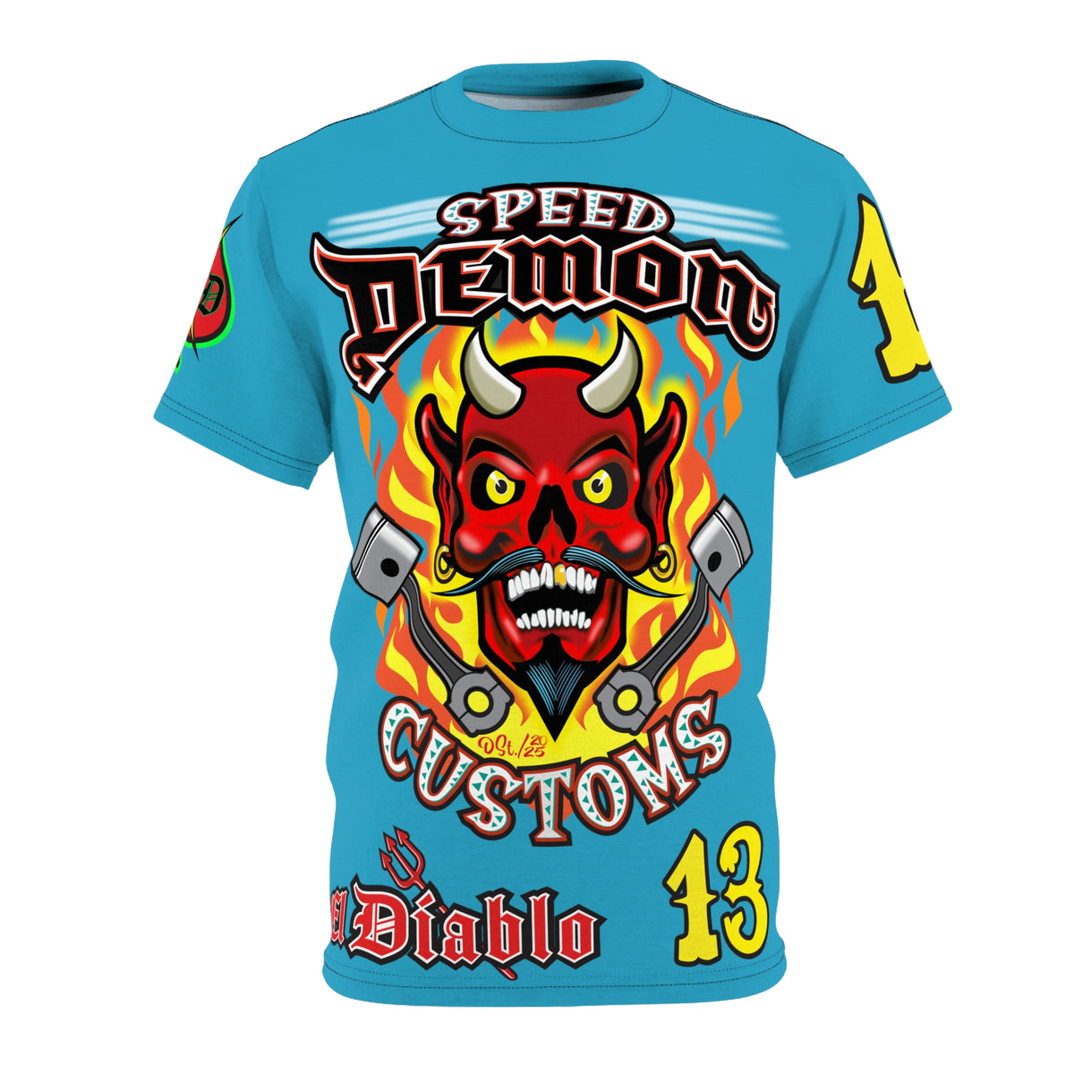 Speed Demon Custom Hell Fire HiViz Unisex Tee - Bold Graphic Harley Enthusiast Super T