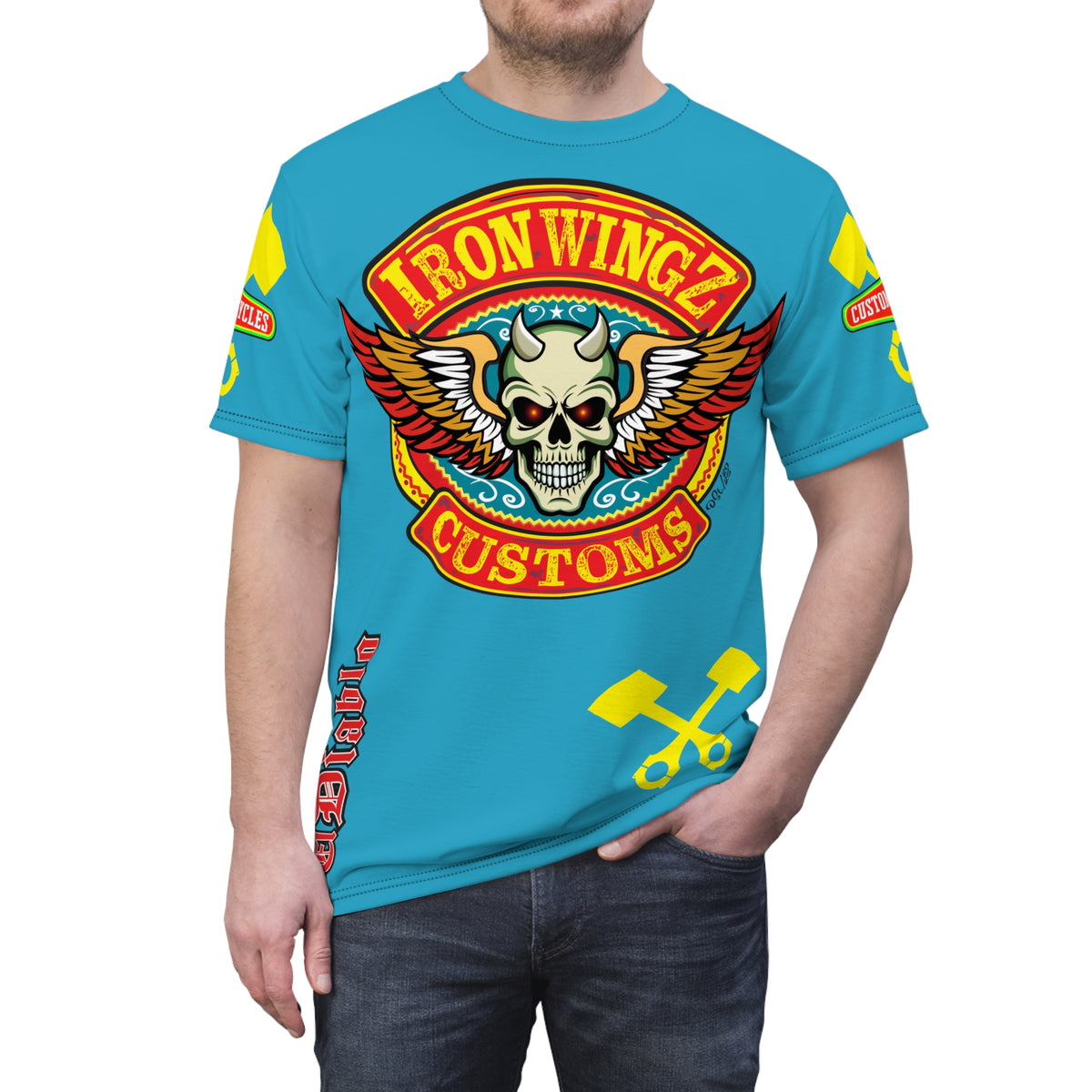 Iron Wingz Garage HiViz Super Tee, Unisex Graphic T-Shirt, Rockabilly Style Shirt, Alternative Fashion Top, Perfect Gift for Bikers