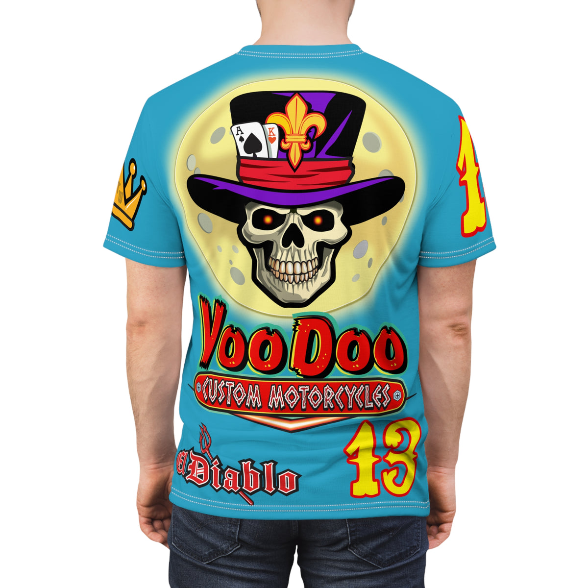 VooDoo Custom Motorcycles Electric Blue HiViz Unisex Graphic Biker Tee