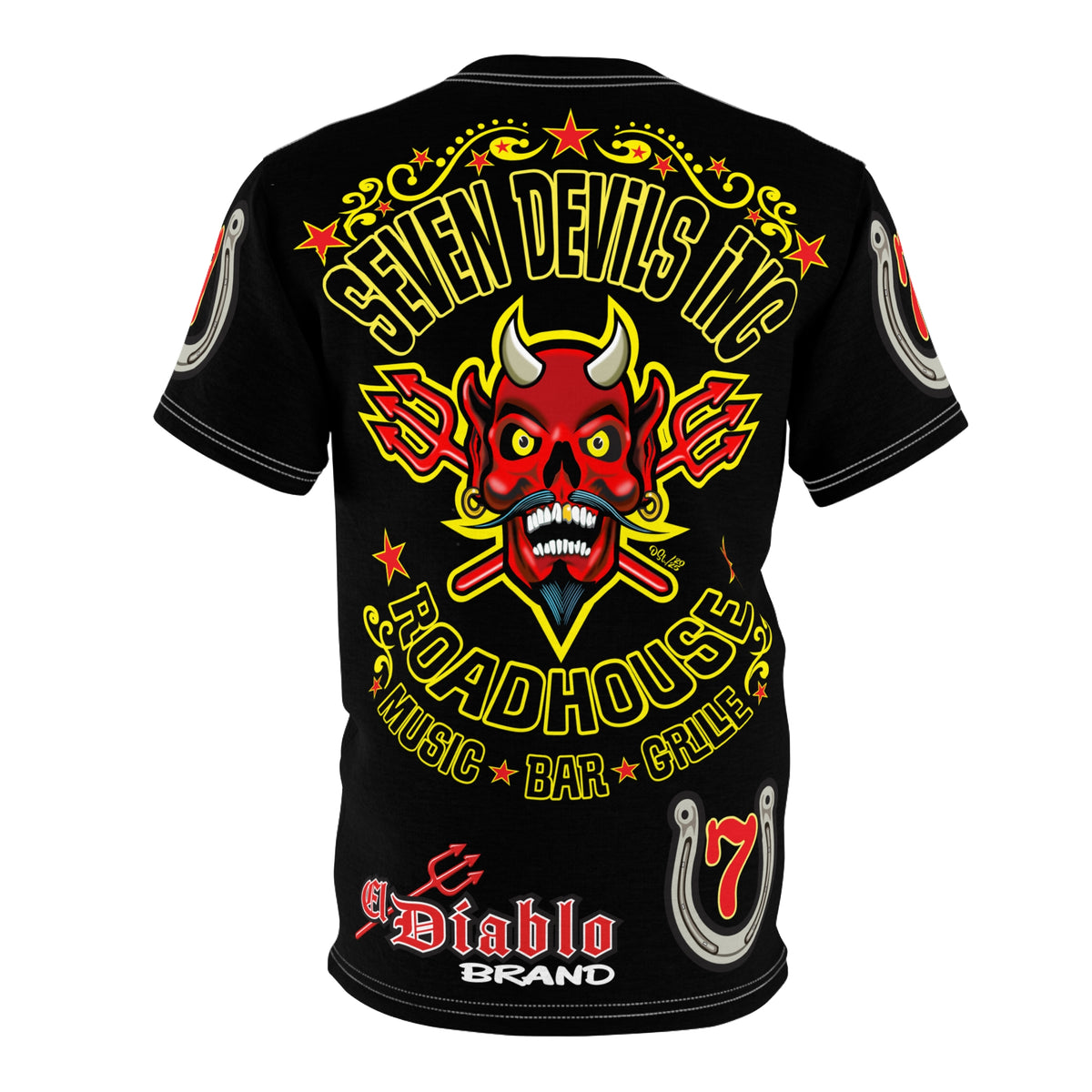 Seven Devils Road House (BLACK STAR LIMITED EDITION) Custom Super Riding Tee - Retro Devil Style Graphic Style