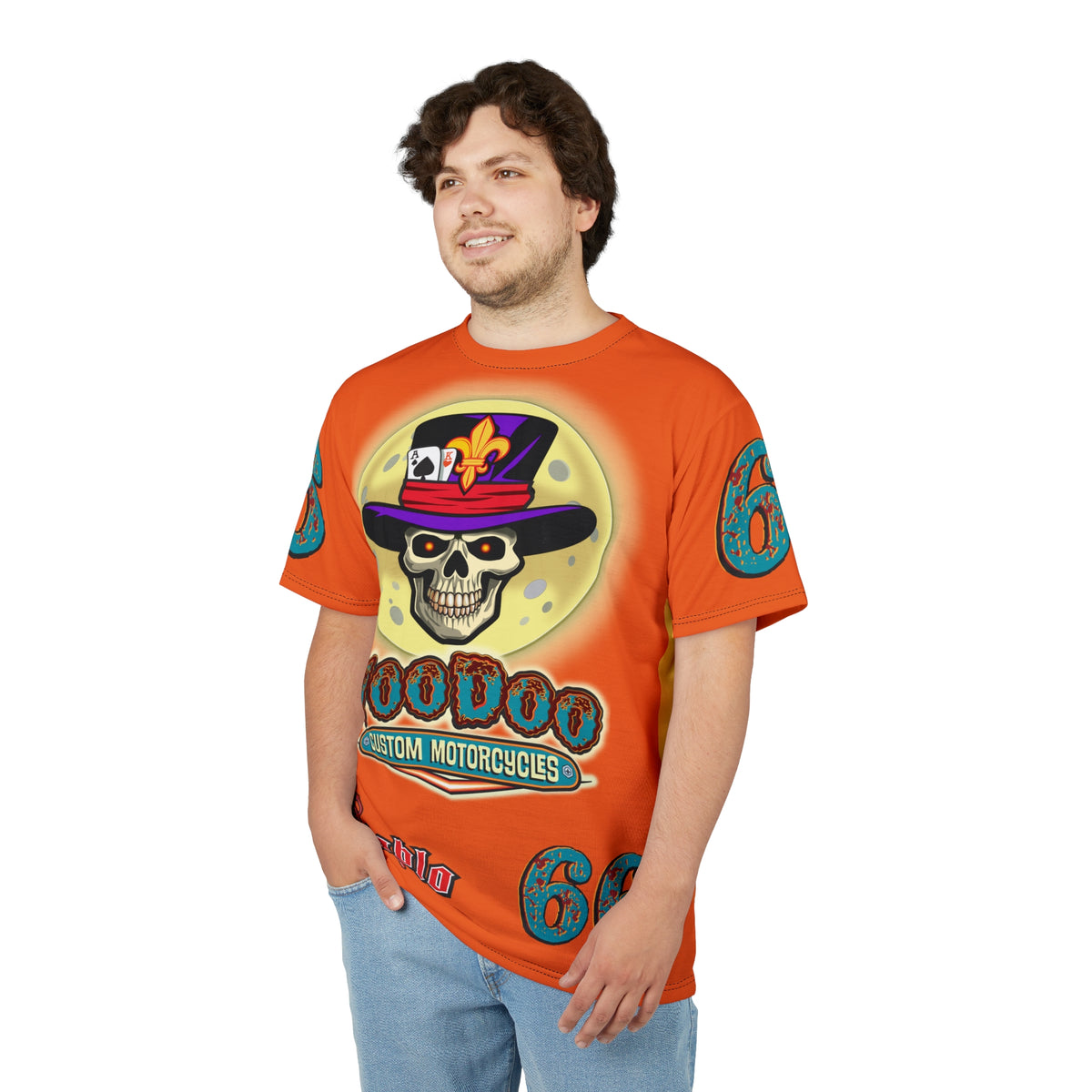 VooDoo Customs Tie Dye Orange Blast HiViz Graphic Tee – Unisex- Edgy Style for Bikers