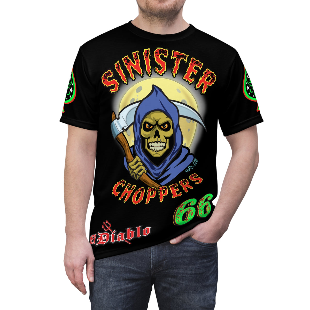 Sinister Choppers Reaper Super Tee - Gothic Graphic T-Shirt for Motorcycle Riders