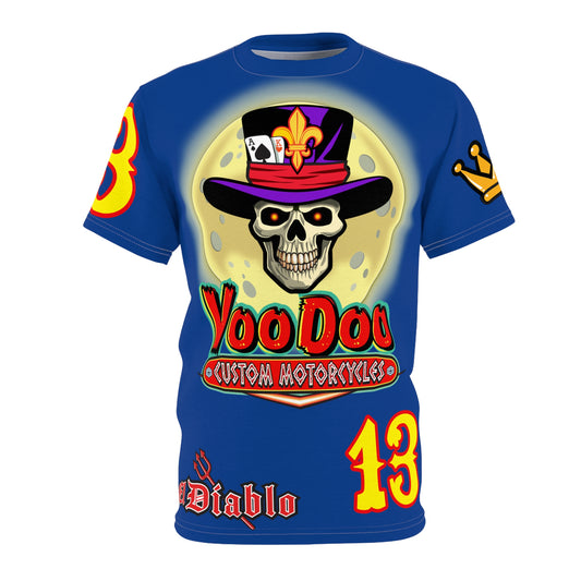 VooDoo Custom Motorcycles Midnight Blue HiViz Graphics Biker Tee
