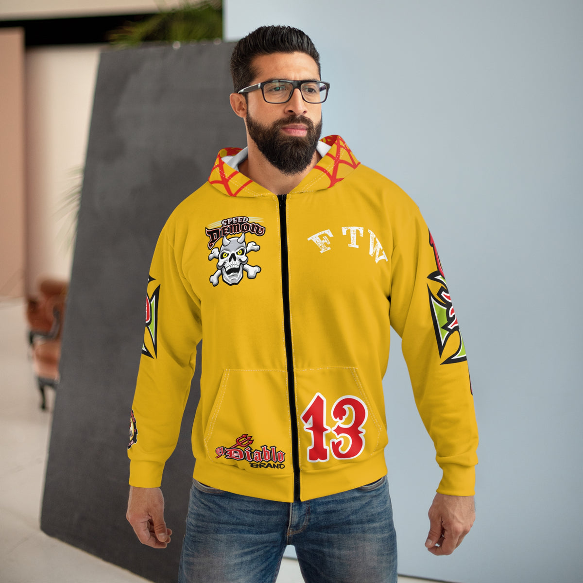 HoodZ Speed Demon HiViz Unisex Zip Hoodie - Super Comfortable Fit for Riding or Casual Times