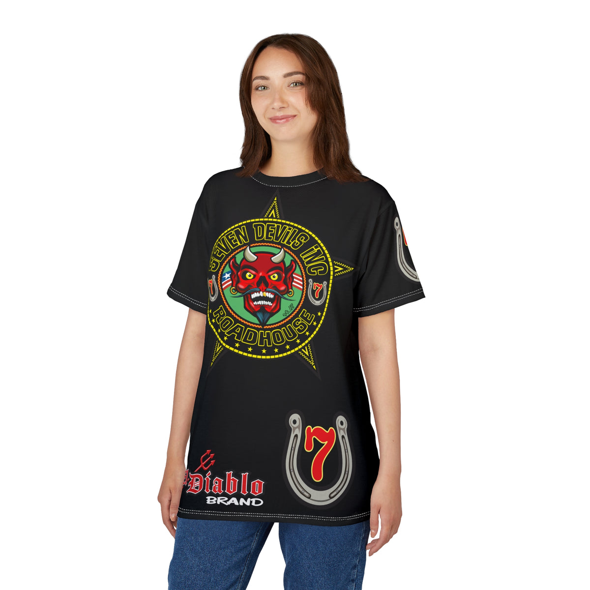 Seven Devils Road House (BLACK STAR LIMITED EDITION) Custom Super Riding Tee - Retro Devil Style Graphic Style