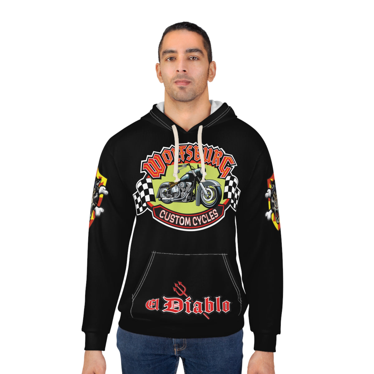 HoodZ Wolfsburg Custom Motorcycle Unisex Pullover Hoodie, Breathtaking Gothic Design , Comfortable Classic Speed Wear
